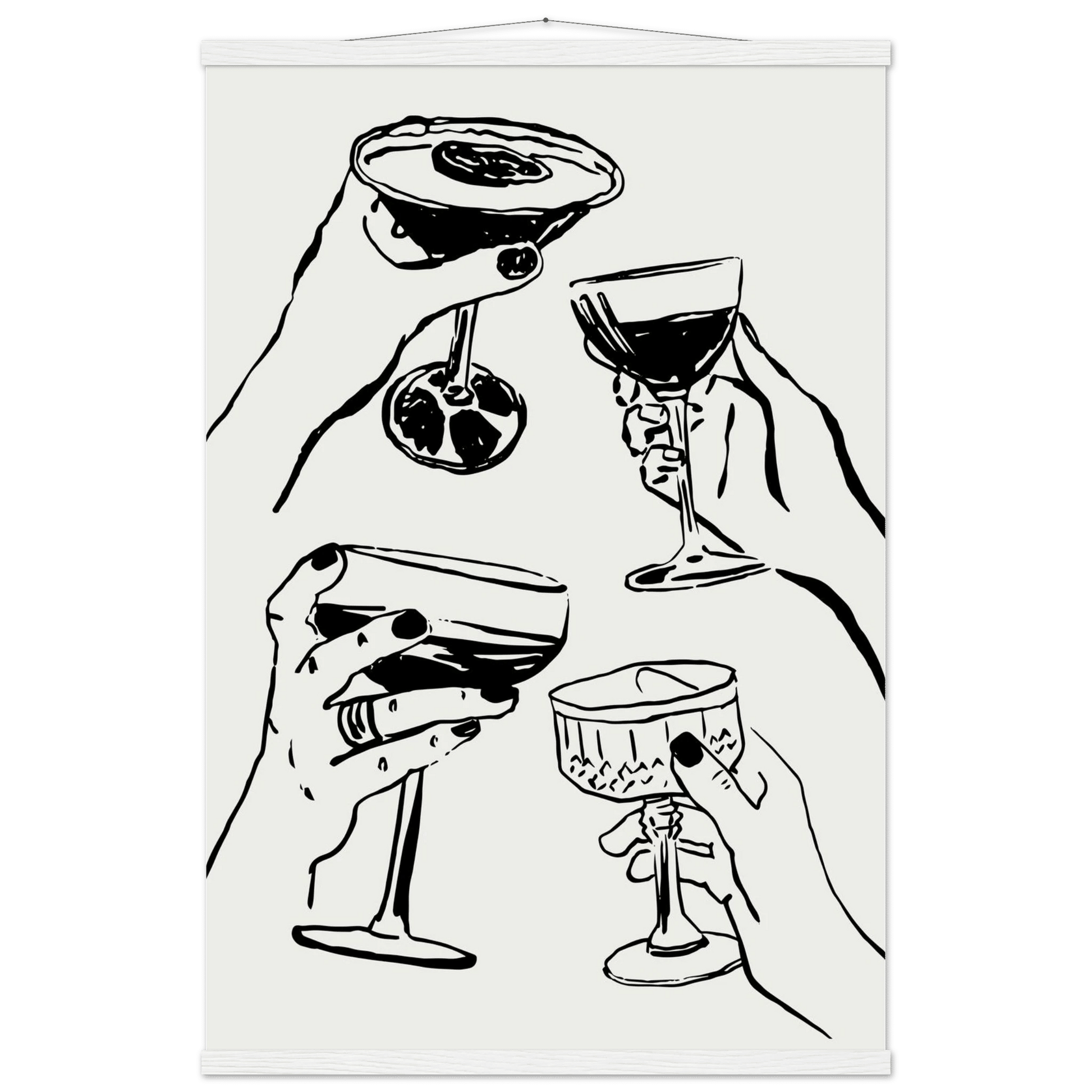 Cheers Print | Black Line Art Cocktail Glasses Wall Art | Kitchen Bar Poster - Evergreen Posters