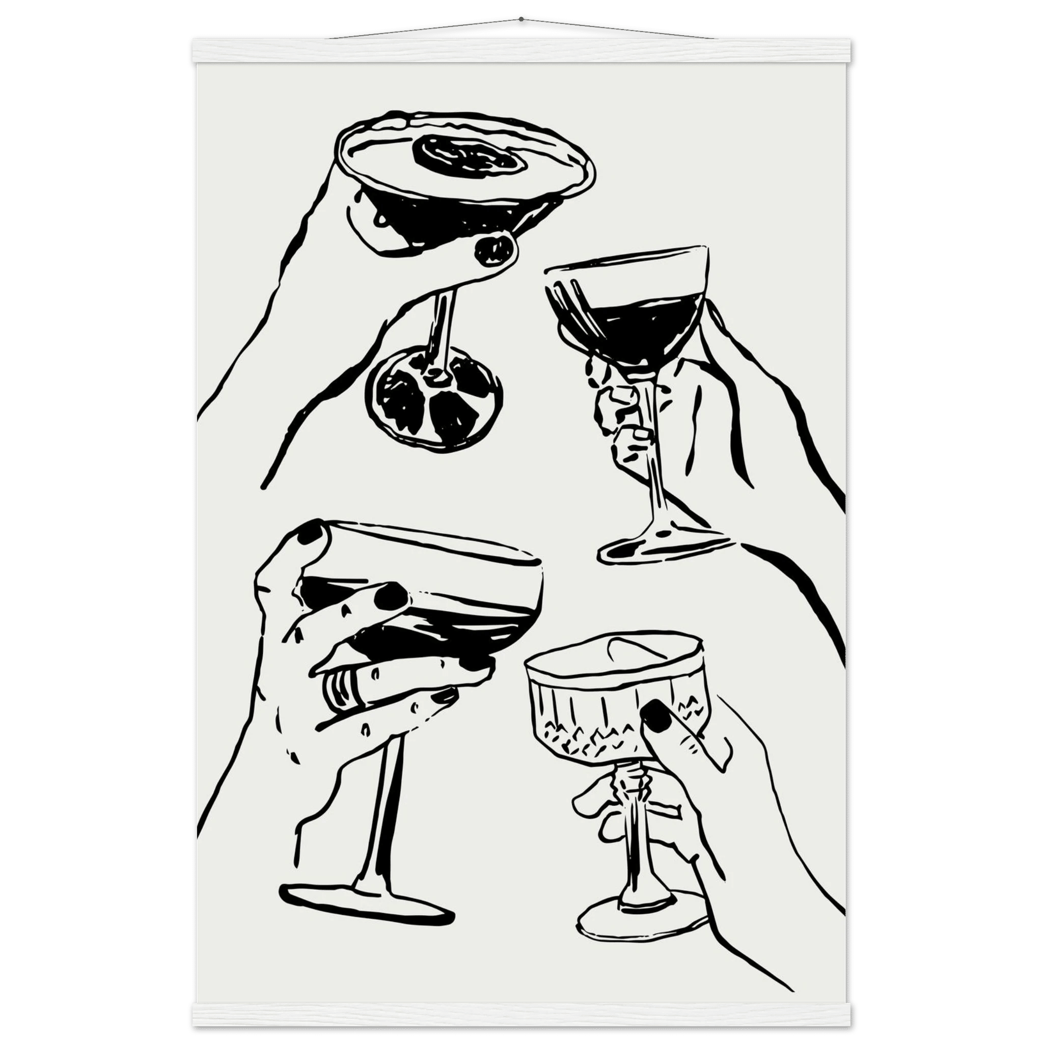 Cheers Print | Black Line Art Cocktail Glasses Wall Art | Kitchen Bar Poster - Evergreen Posters