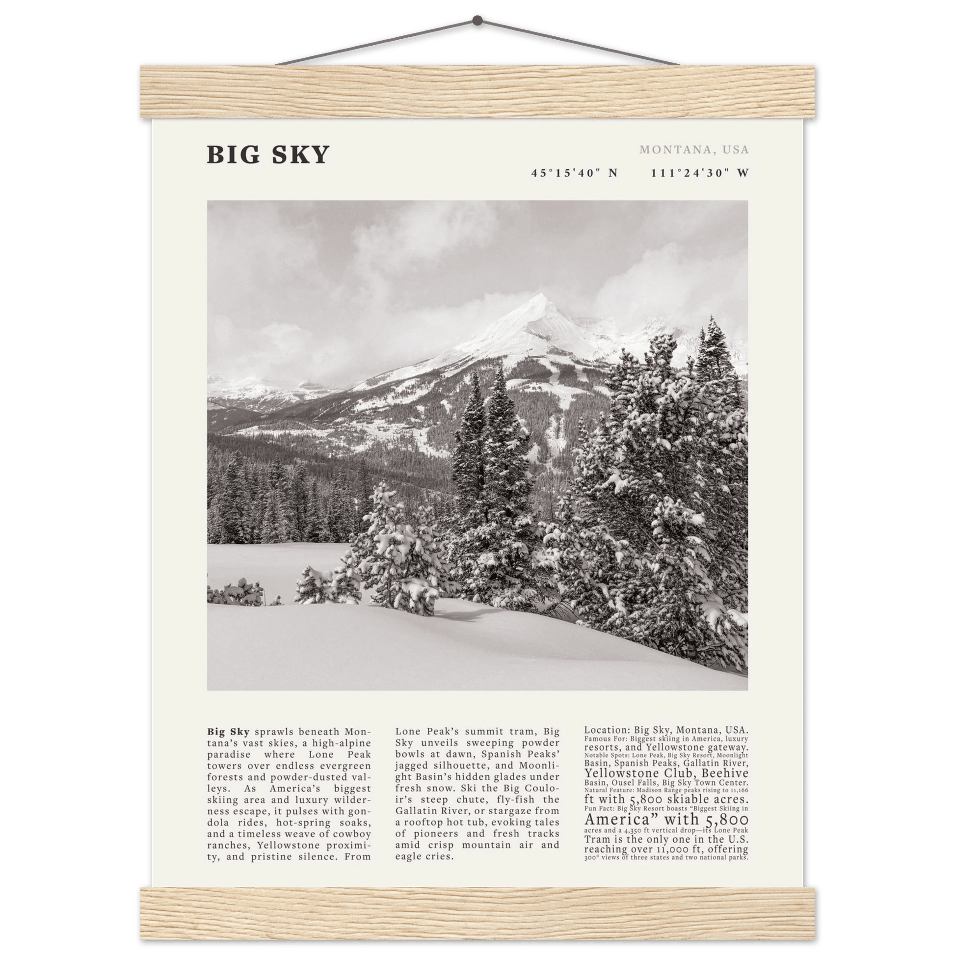 Big Sky Montana Poster Black and White – Vintage Lone Peak Ski Resort Print (Digital & Printed Options) - Evergreen Posters