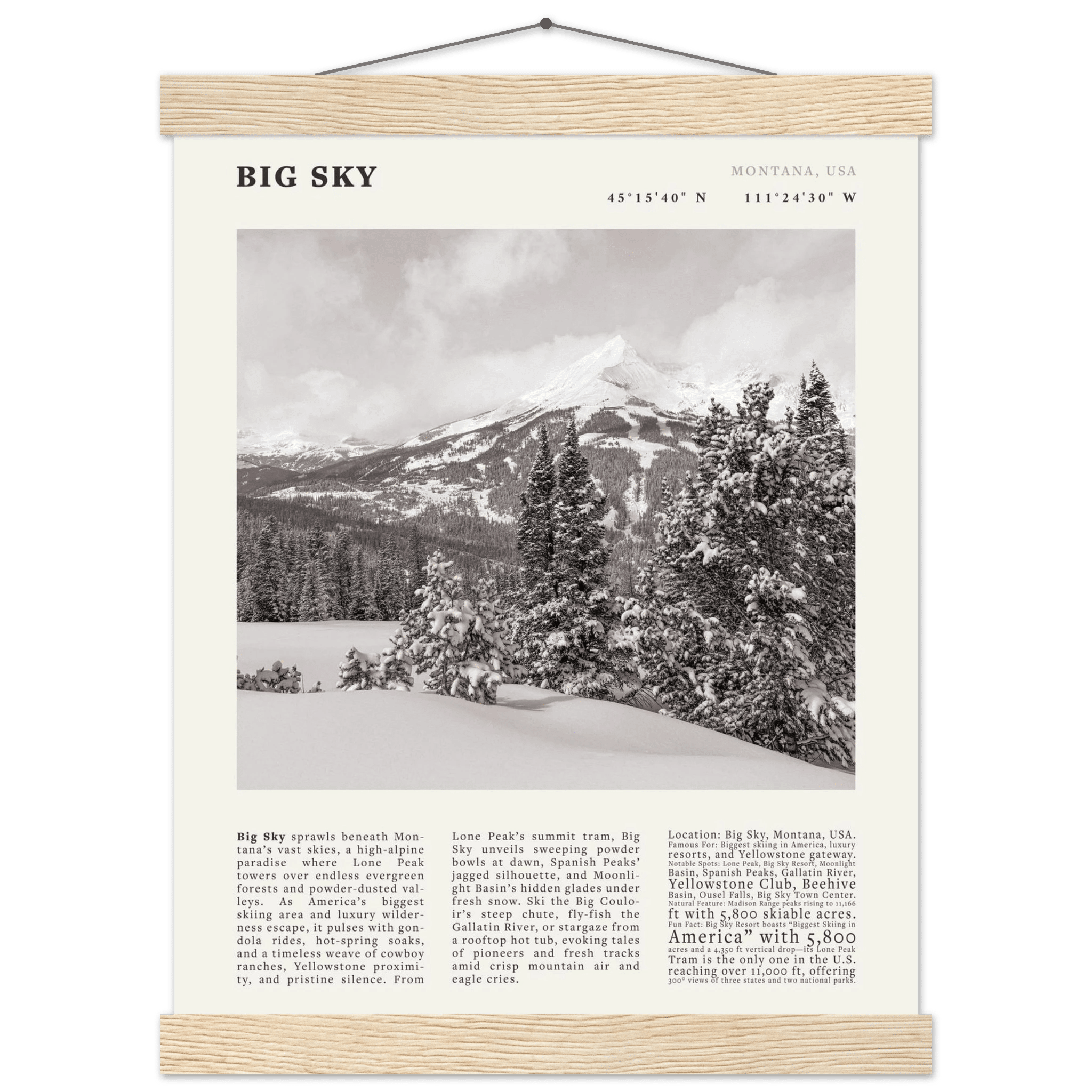 Big Sky Montana Poster Black and White – Vintage Lone Peak Ski Resort Print (Digital & Printed Options) - Evergreen Posters