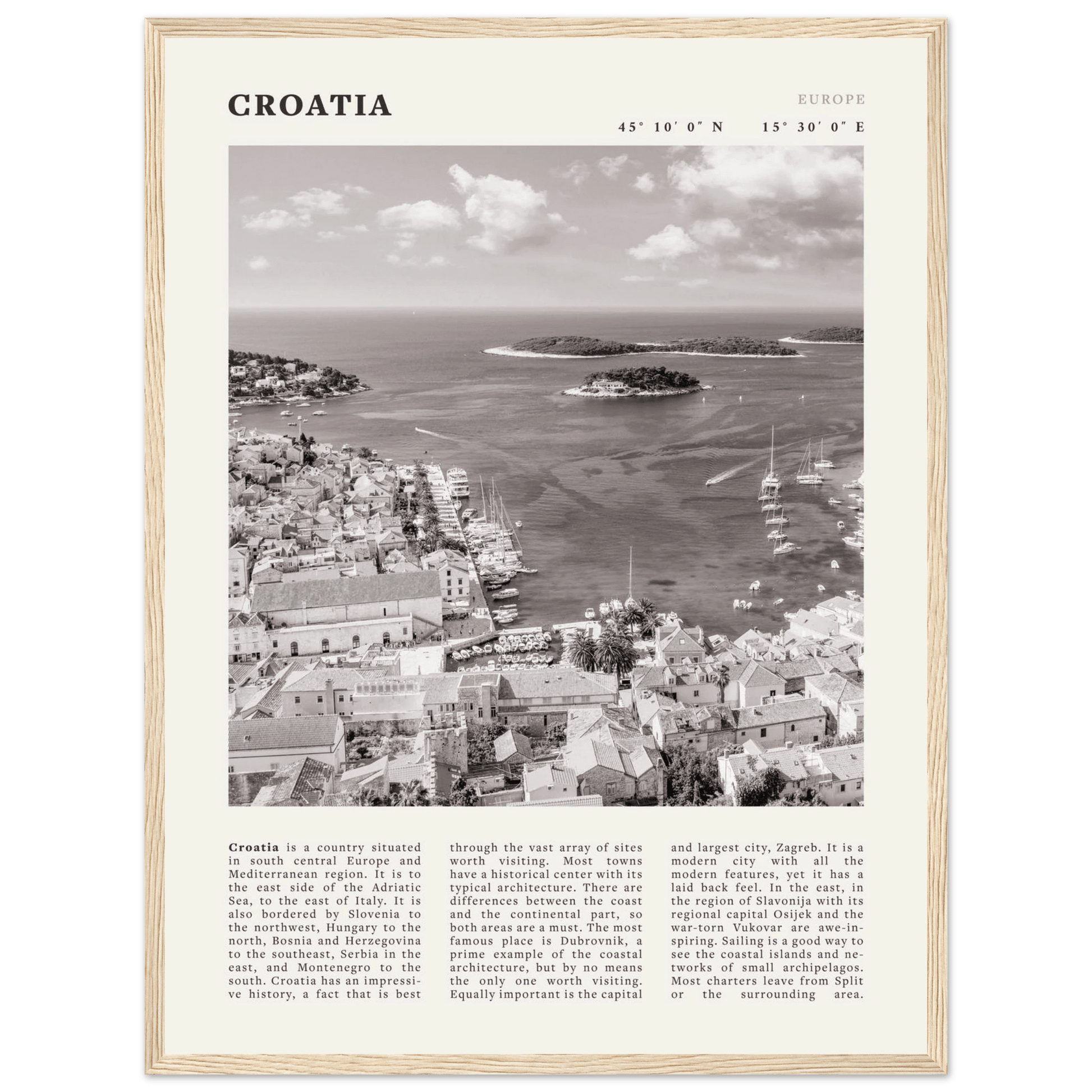 Croatia Poster | Black & White Hvar Island Wall Art | Adriatic Travel Print Decor - Evergreen Posters