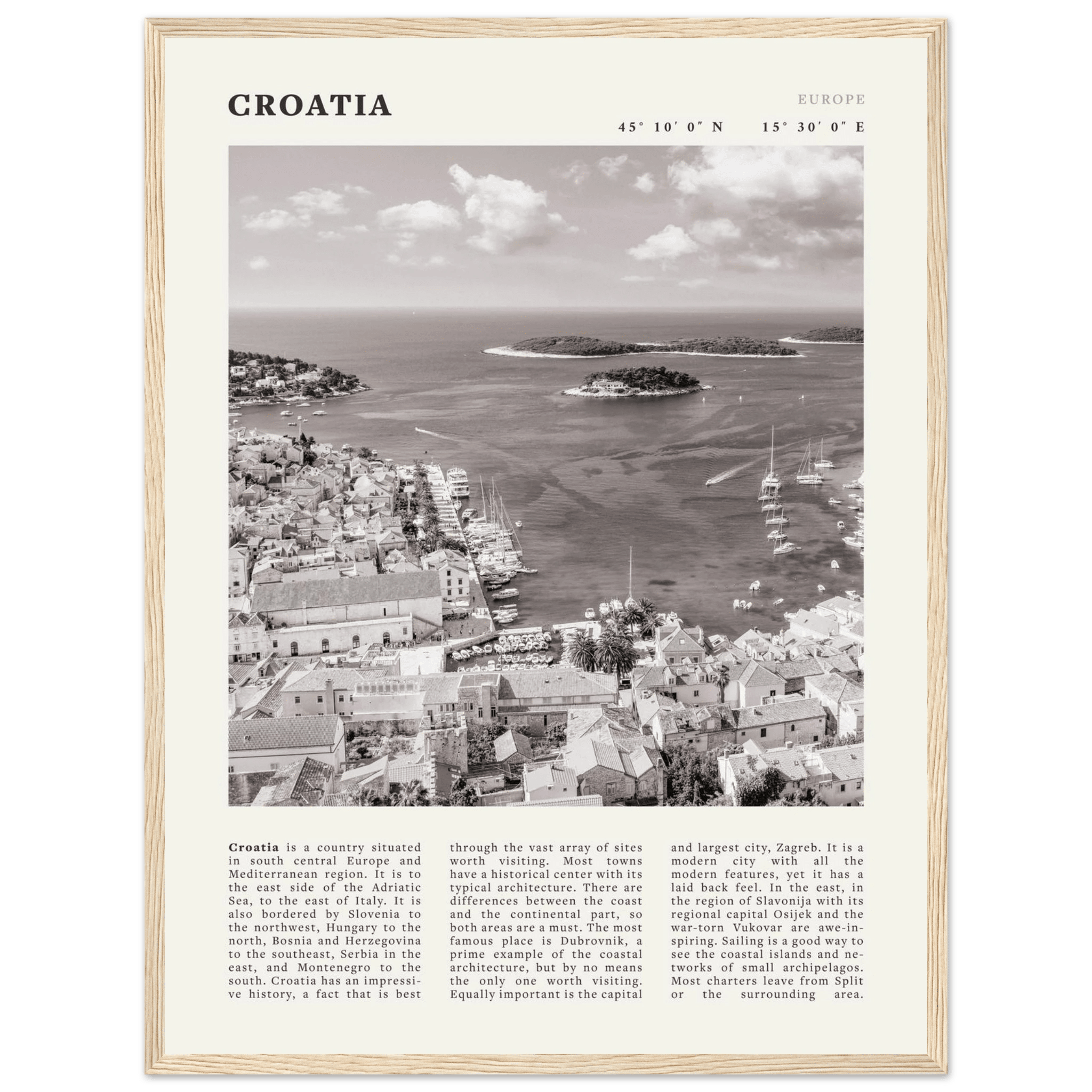 Croatia Poster | Black & White Hvar Island Wall Art | Adriatic Travel Print Decor - Evergreen Posters