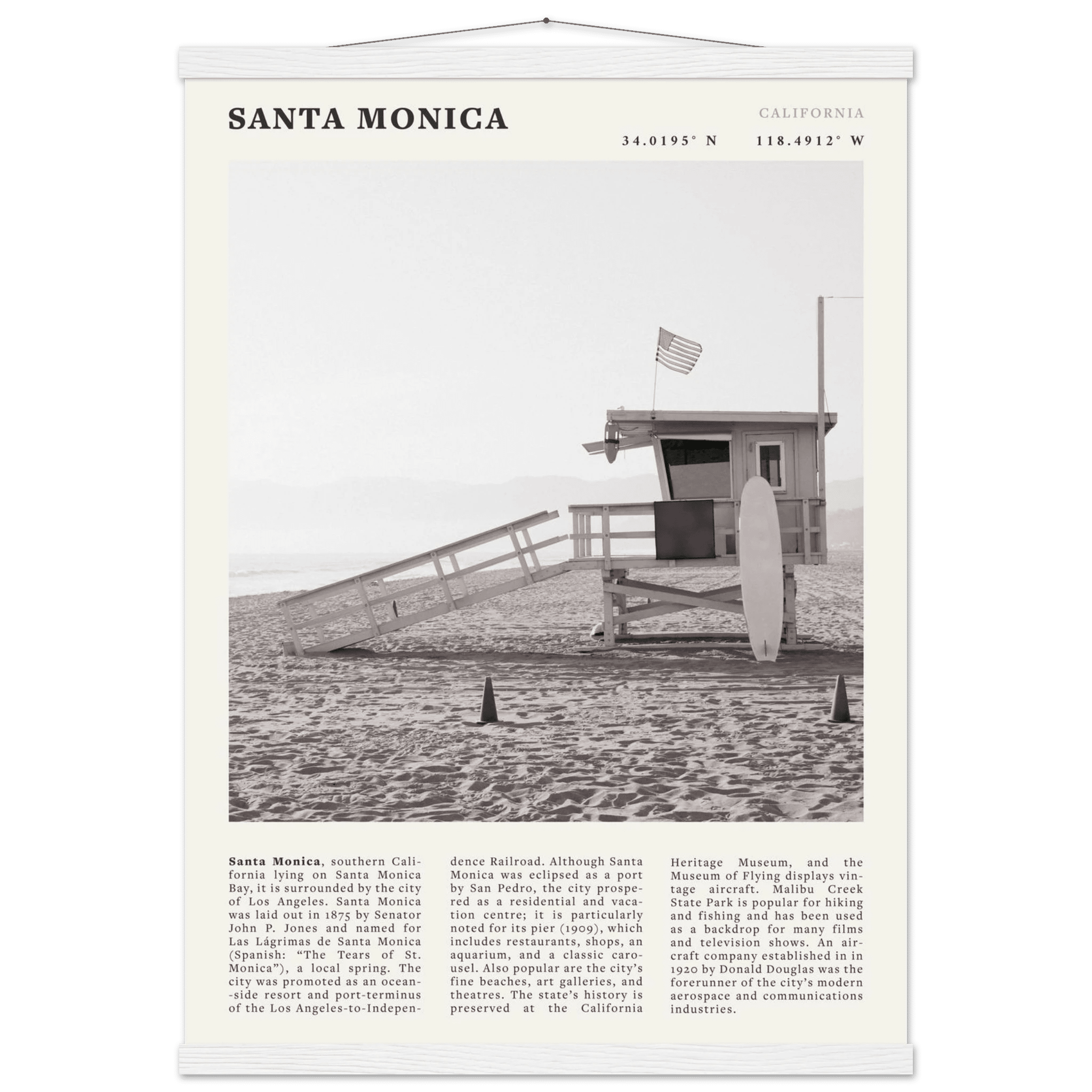 Santa Monica Poster | Black & White California Wall Art | Beach Travel Print | Coastal Decor - Evergreen Posters