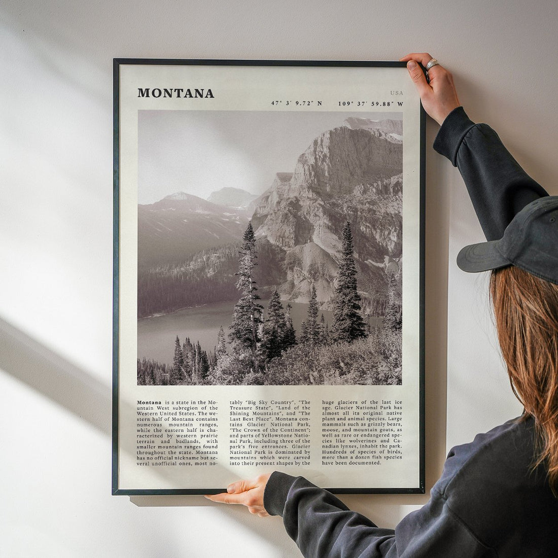 Montana Poster | Black & White Glacier National Park Wall Art | Nature Travel Print - Evergreen Posters