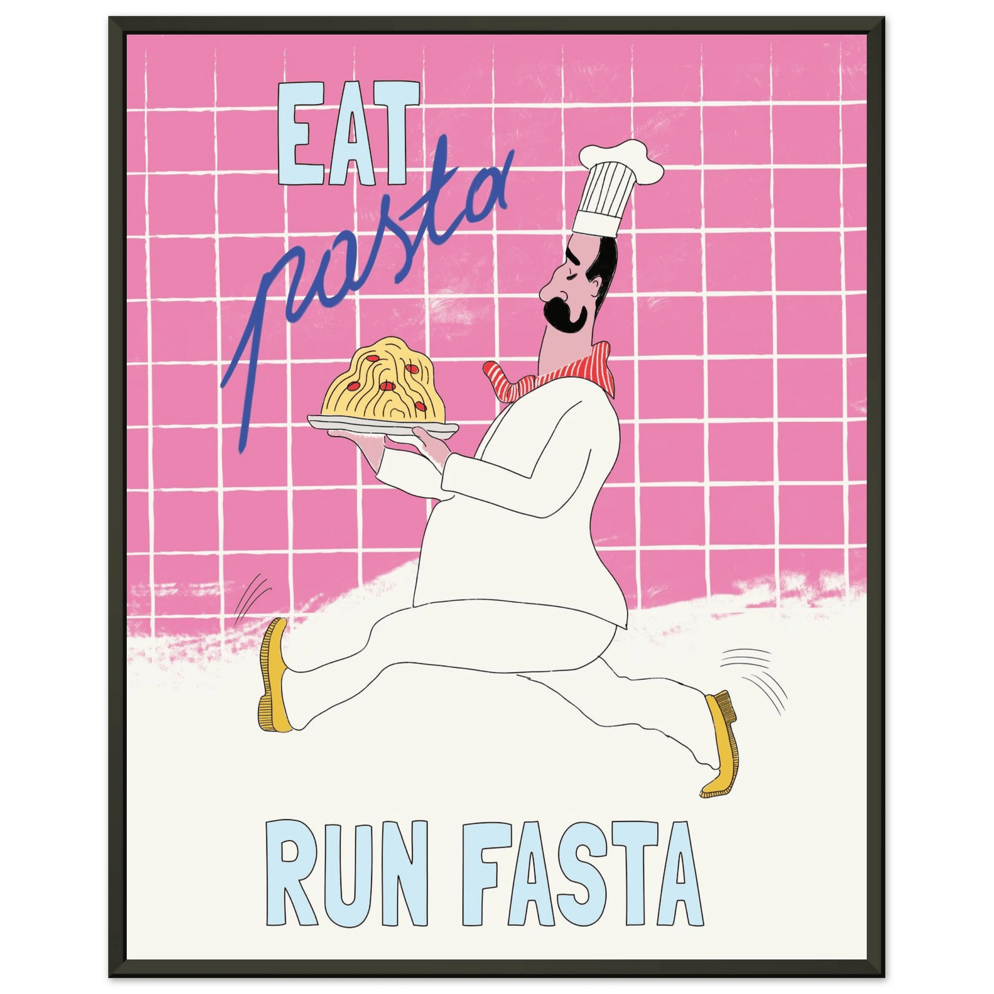 Eat Pasta Run Fasta Poster – Playful Kitchen Wall Art Print (Pink Edition) - Evergreen Posters
