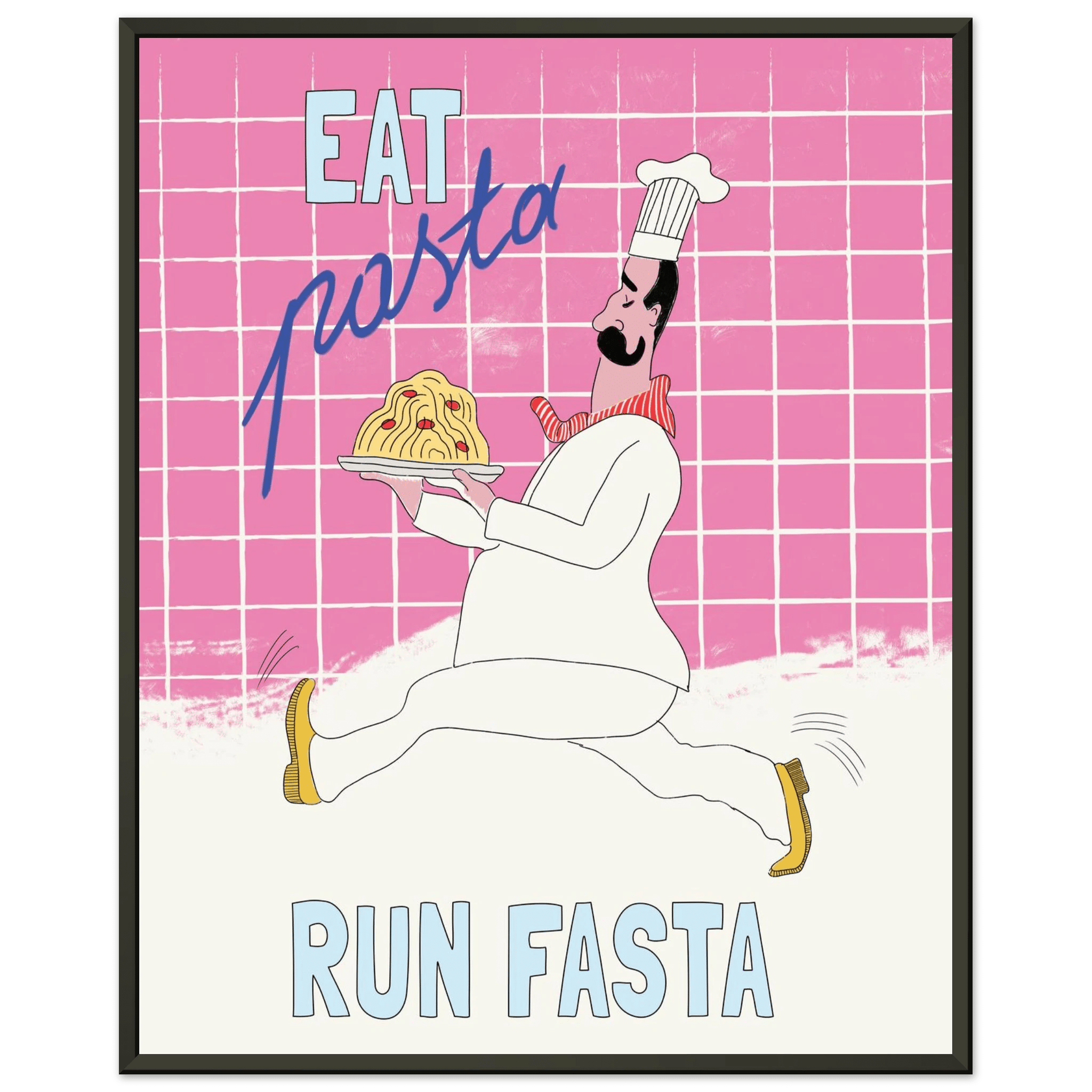 Eat Pasta Run Fasta Poster – Playful Kitchen Wall Art Print (Pink Edition) - Evergreen Posters