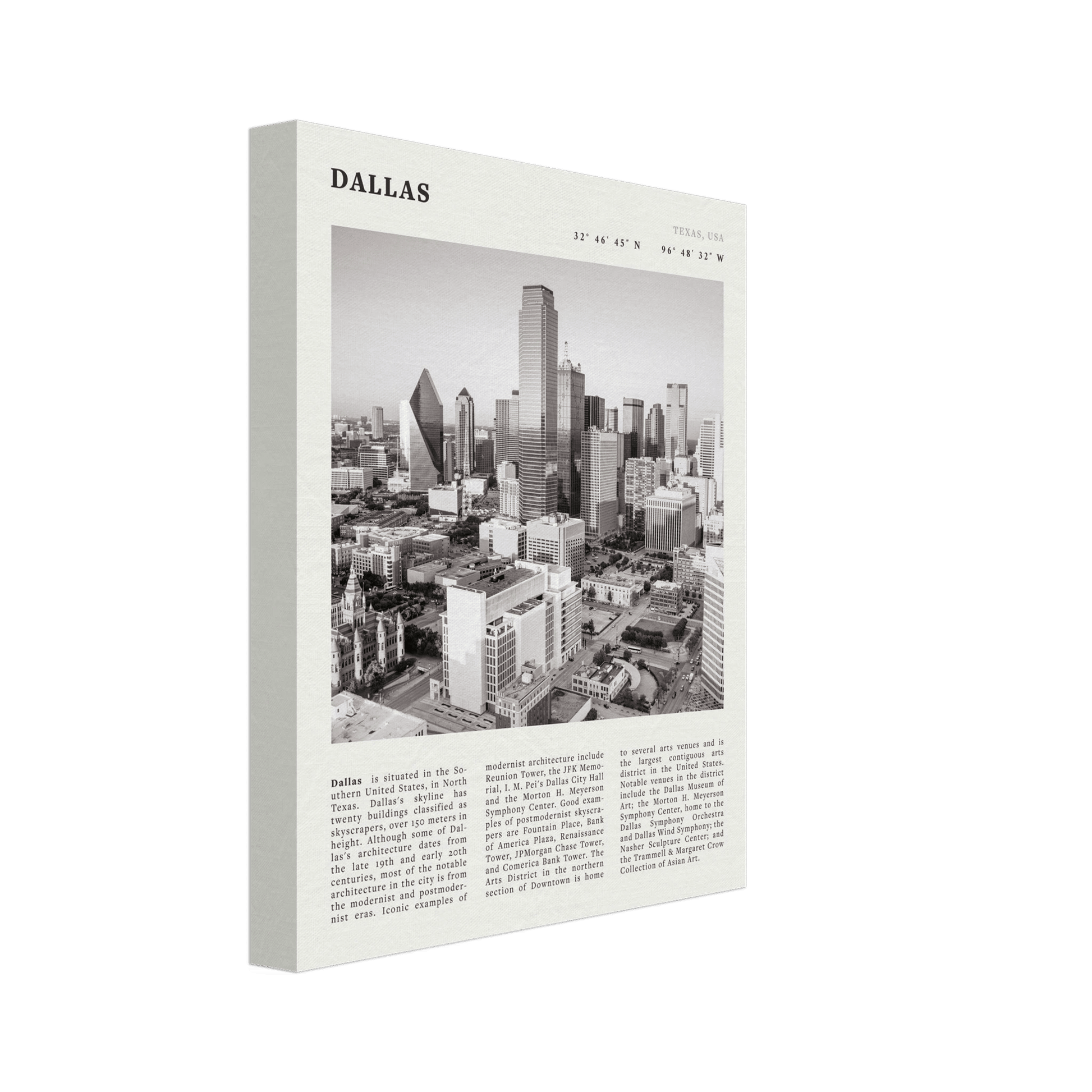 Dallas Poster | Black & White Texas Skyline Wall Art | City Travel Print Decor - Evergreen Posters