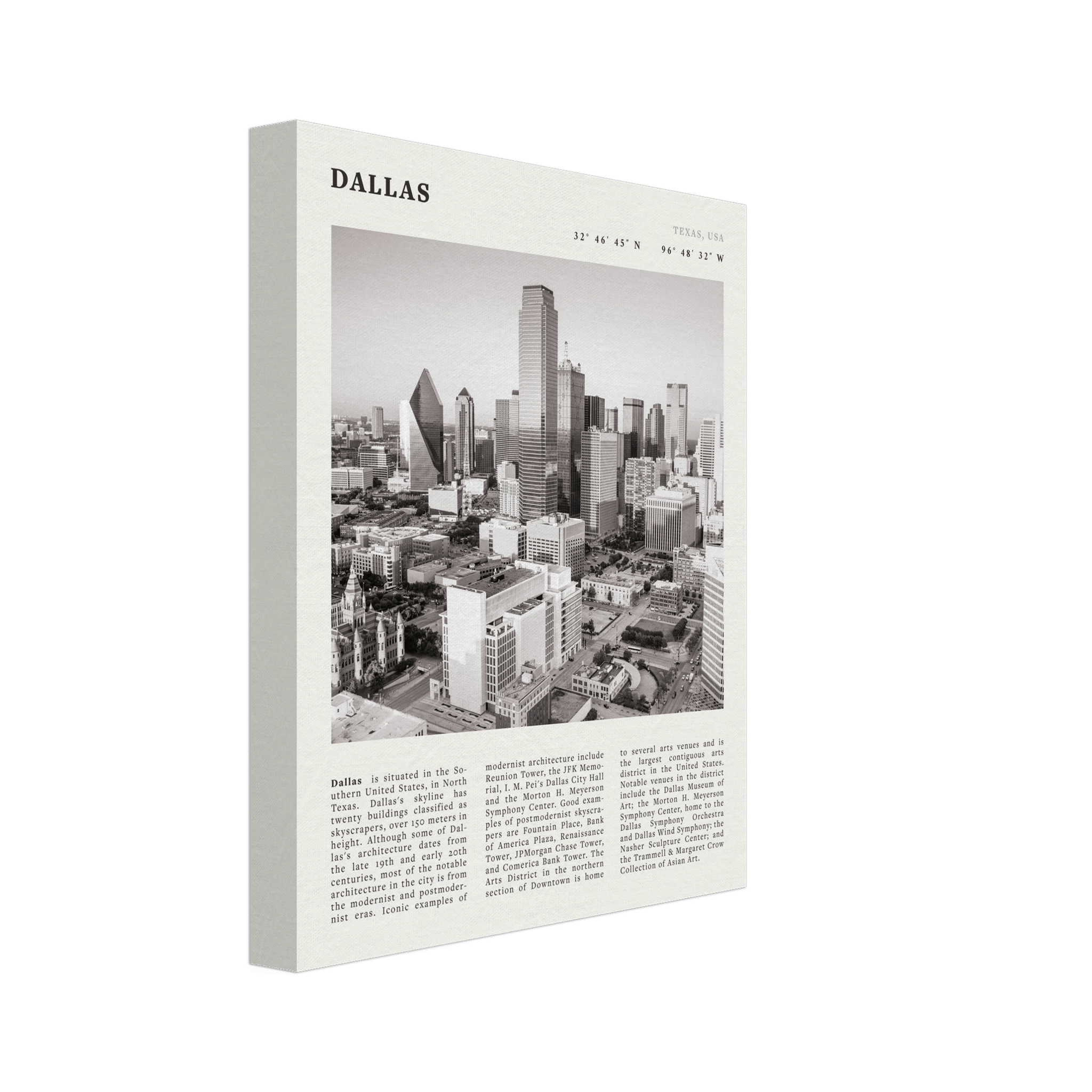Dallas Poster | Black & White Texas Skyline Wall Art | City Travel Print Decor - Evergreen Posters