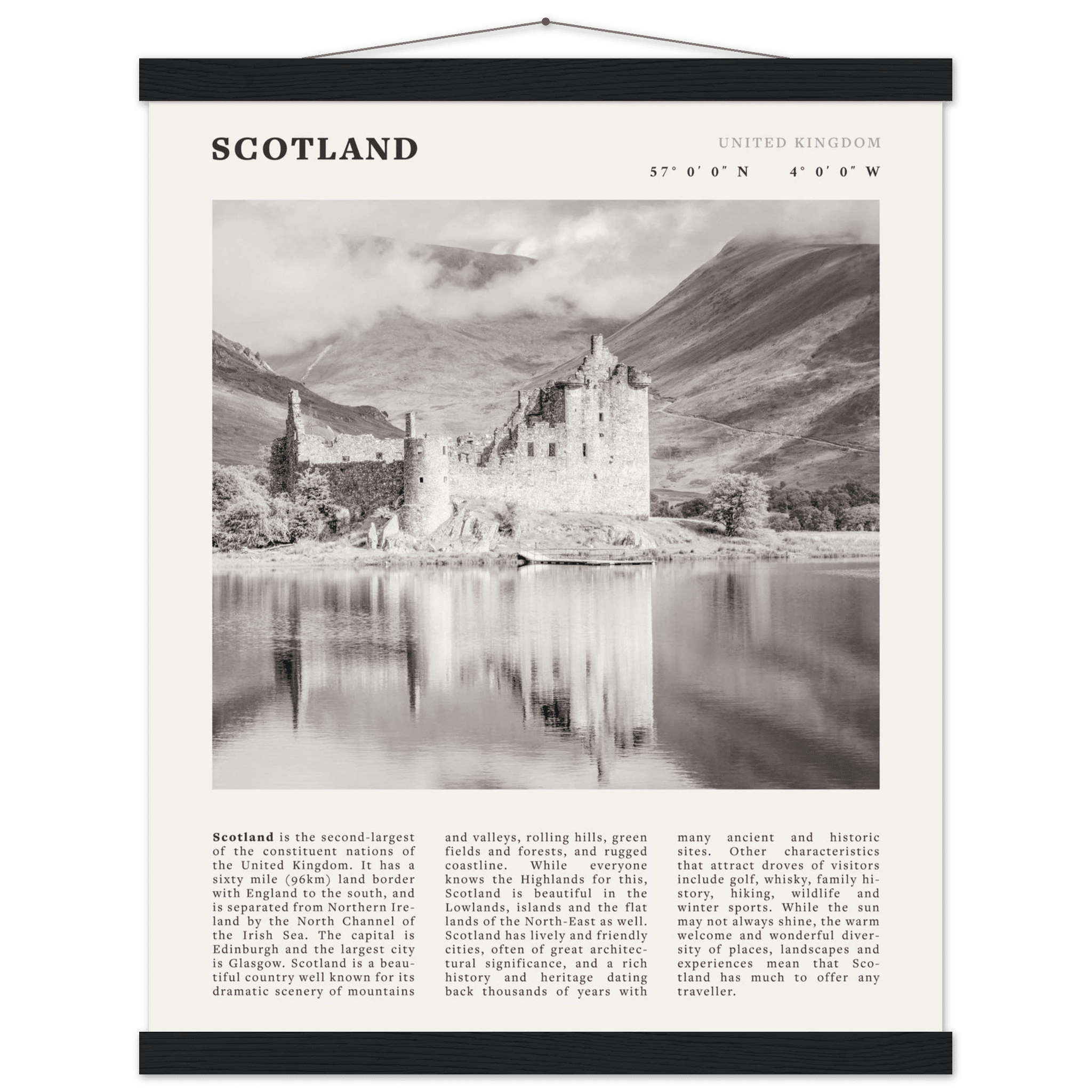 Scotland Poster | Black & White Highland Castle Wall Art | UK Travel Print Decor - Evergreen Posters