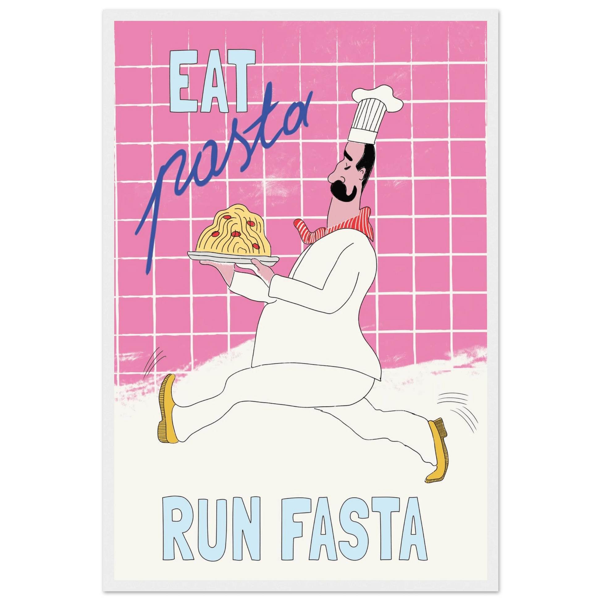 Eat Pasta Run Fasta Poster – Playful Kitchen Wall Art Print (Pink Edition) - Evergreen Posters