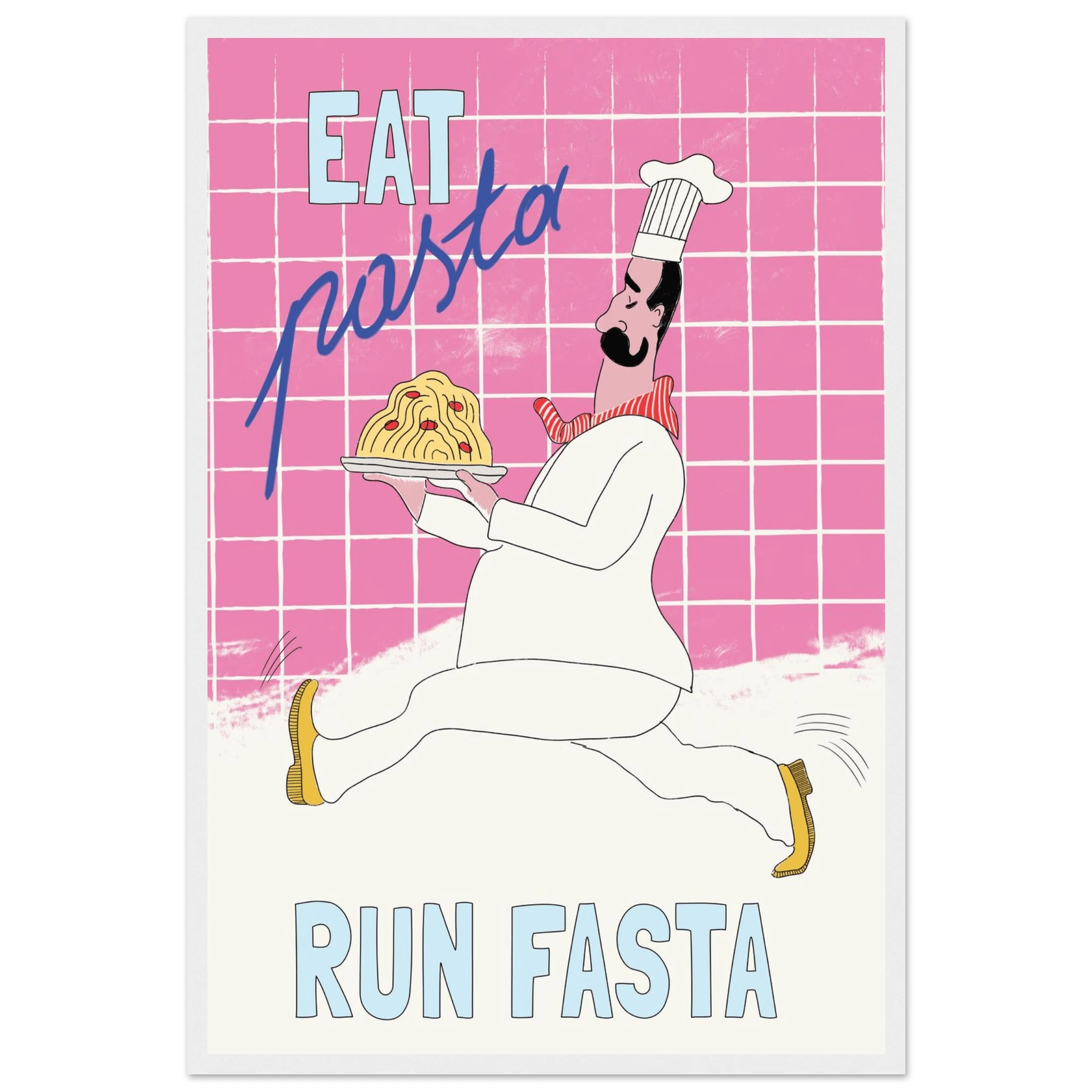 Eat Pasta Run Fasta Poster – Playful Kitchen Wall Art Print (Pink Edition) - Evergreen Posters