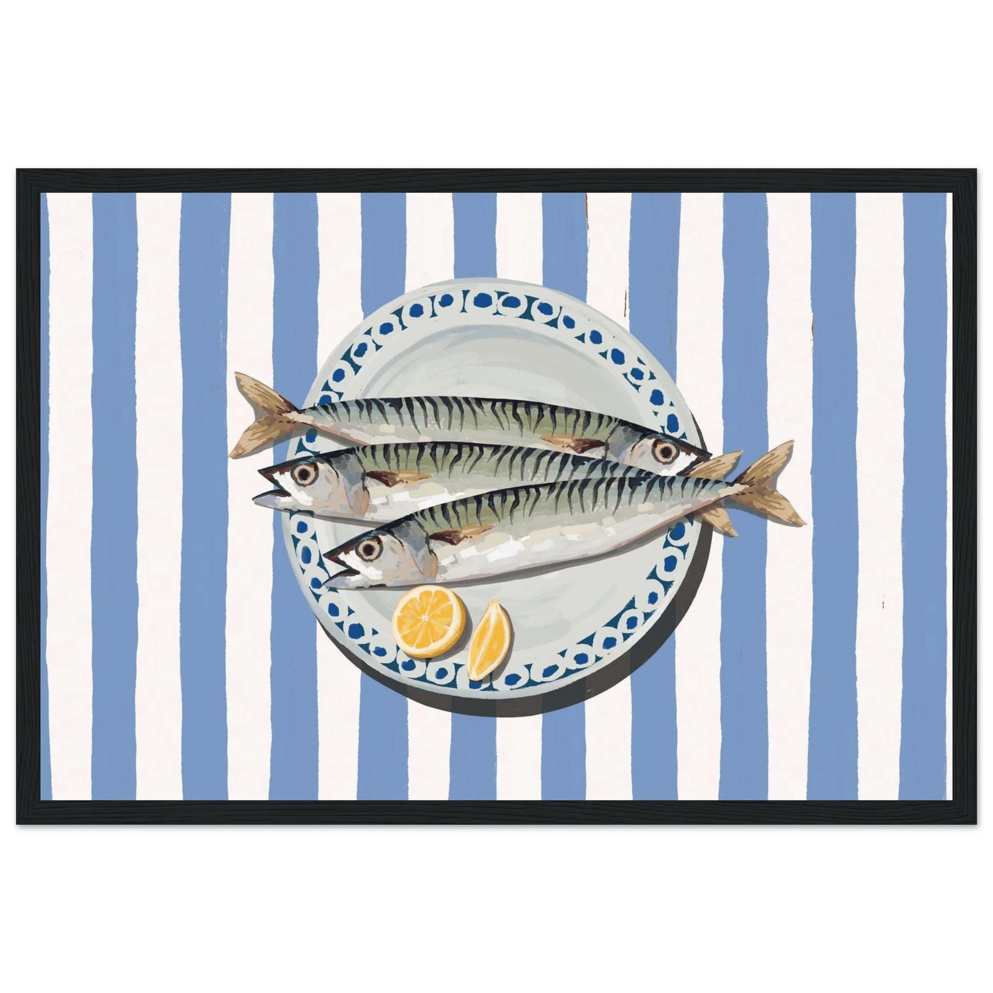 Sardines Print | Blue Stripe Fish Kitchen Wall Art | Coastal Food Poster - Evergreen Posters