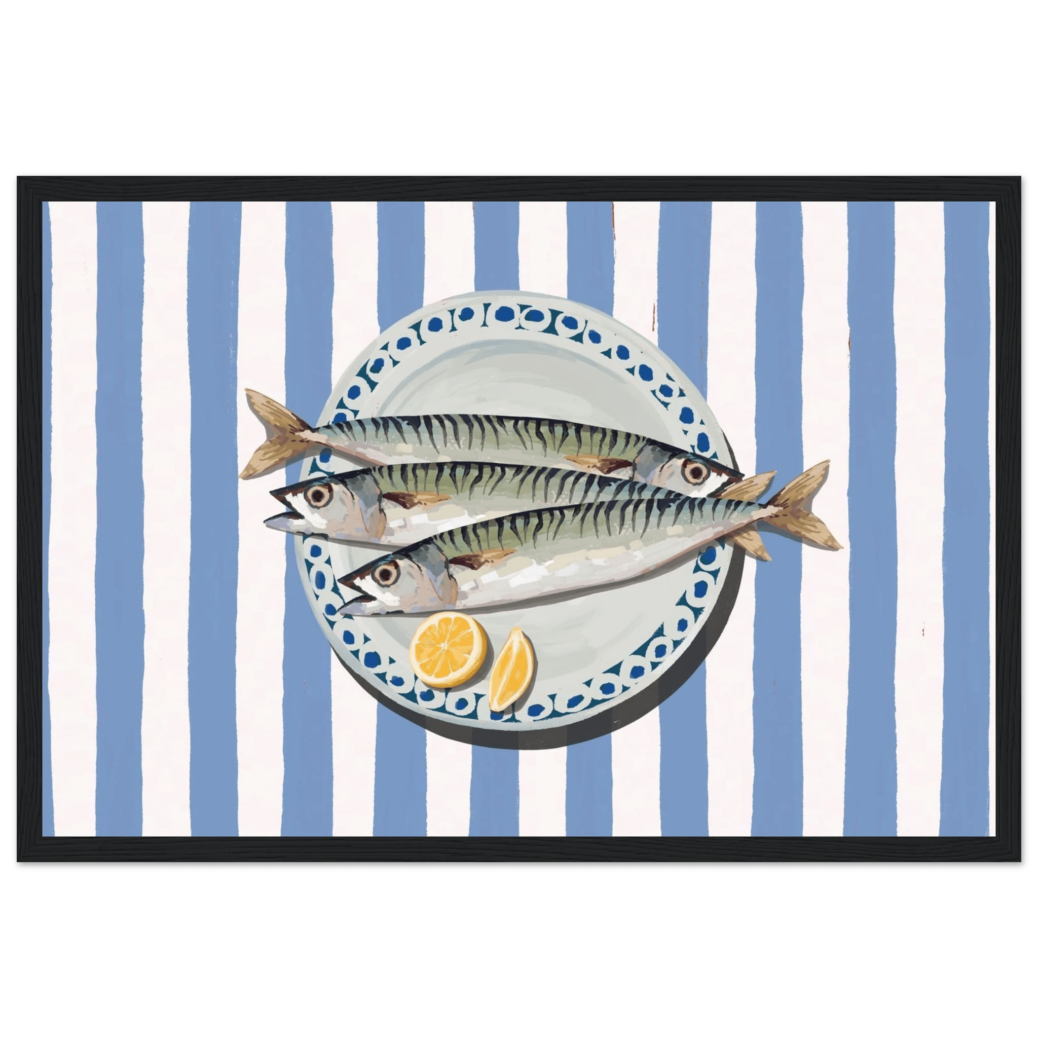 Sardines Print | Blue Stripe Fish Kitchen Wall Art | Coastal Food Poster - Evergreen Posters
