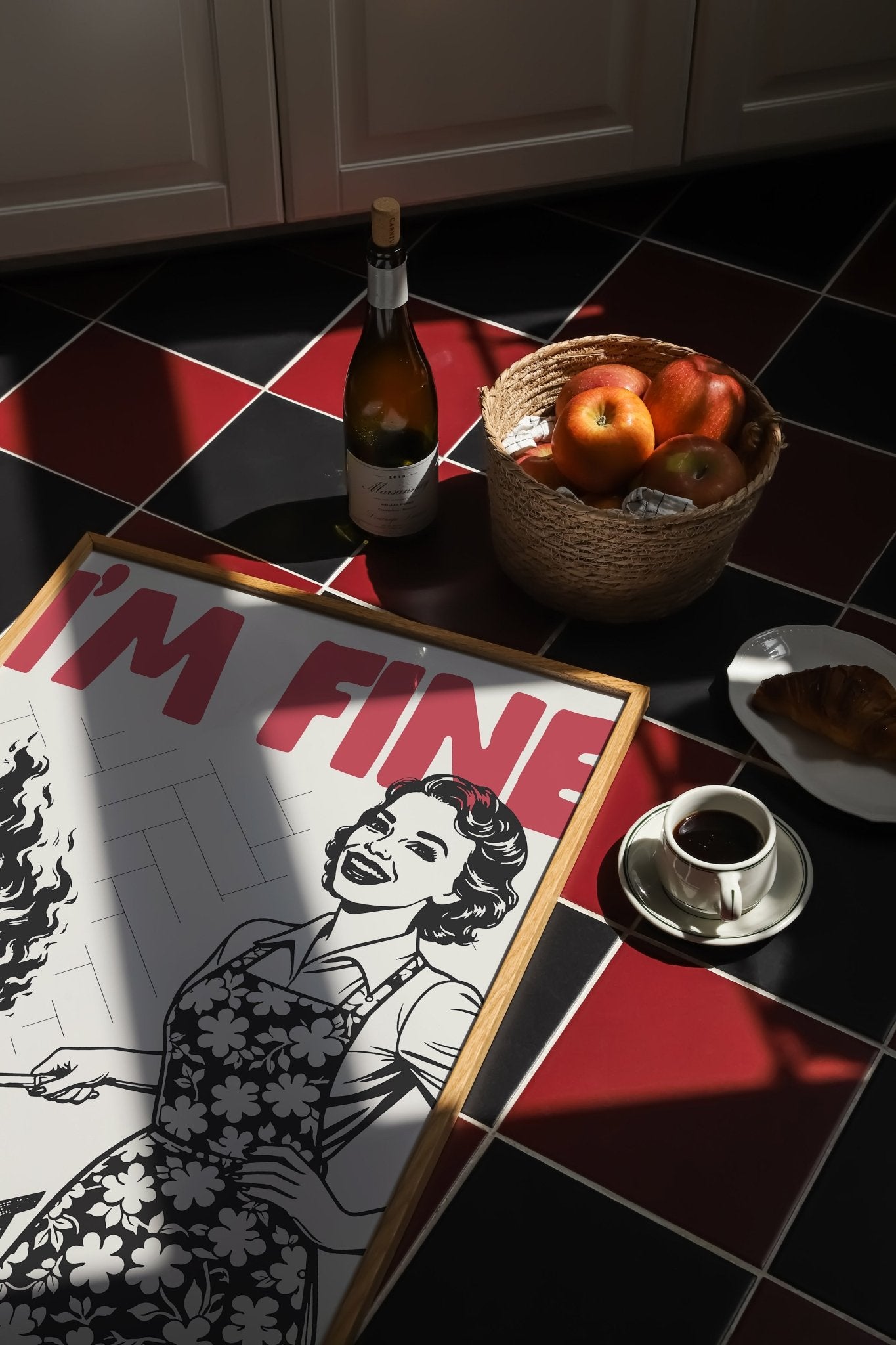 I'm Fine Poster – Funny Retro Kitchen Wall Art Print (Red Edition) - Evergreen Posters