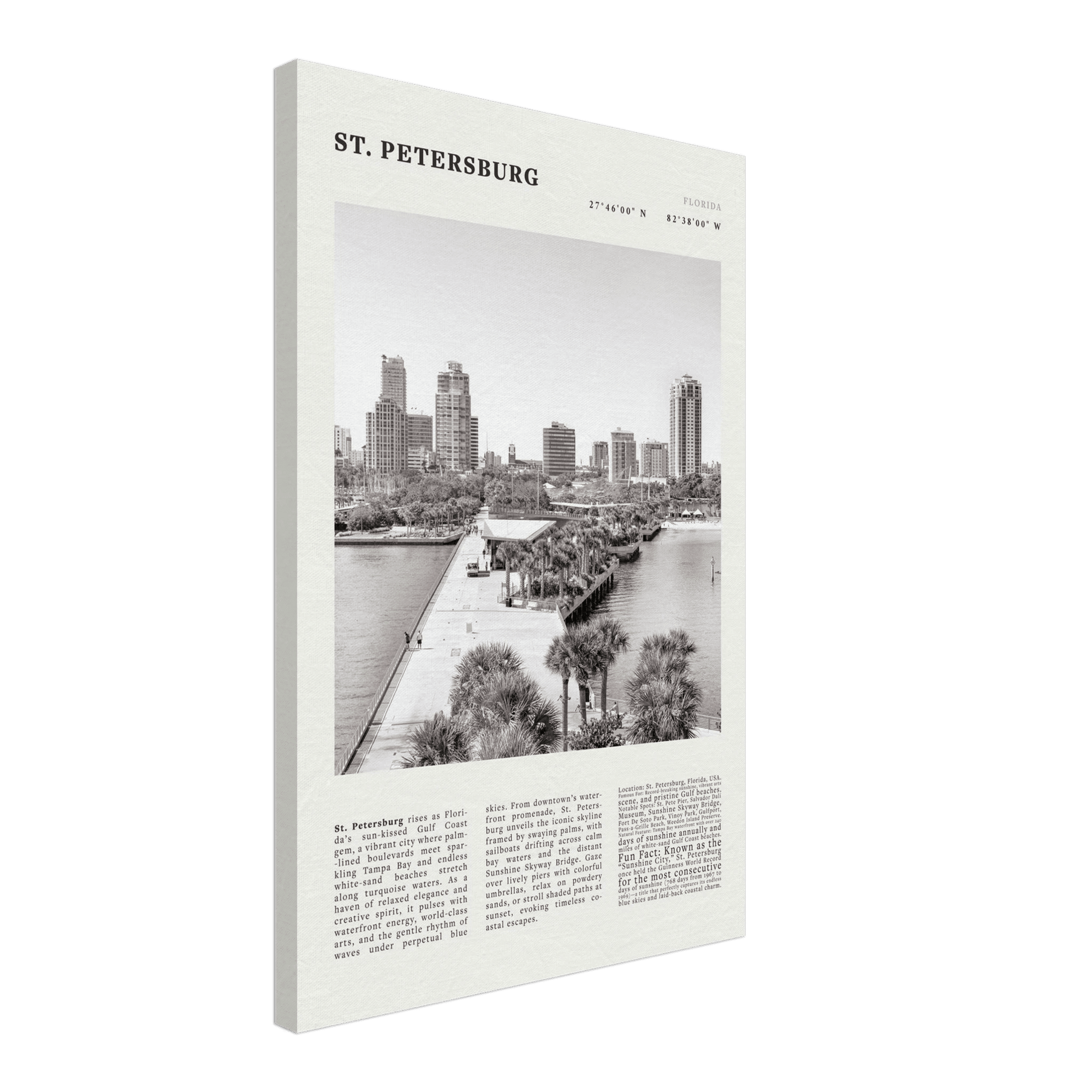 St. Petersburg Florida Poster Black and White – Vintage St Pete Skyline Print (Digital & Printed Options) - Evergreen Posters