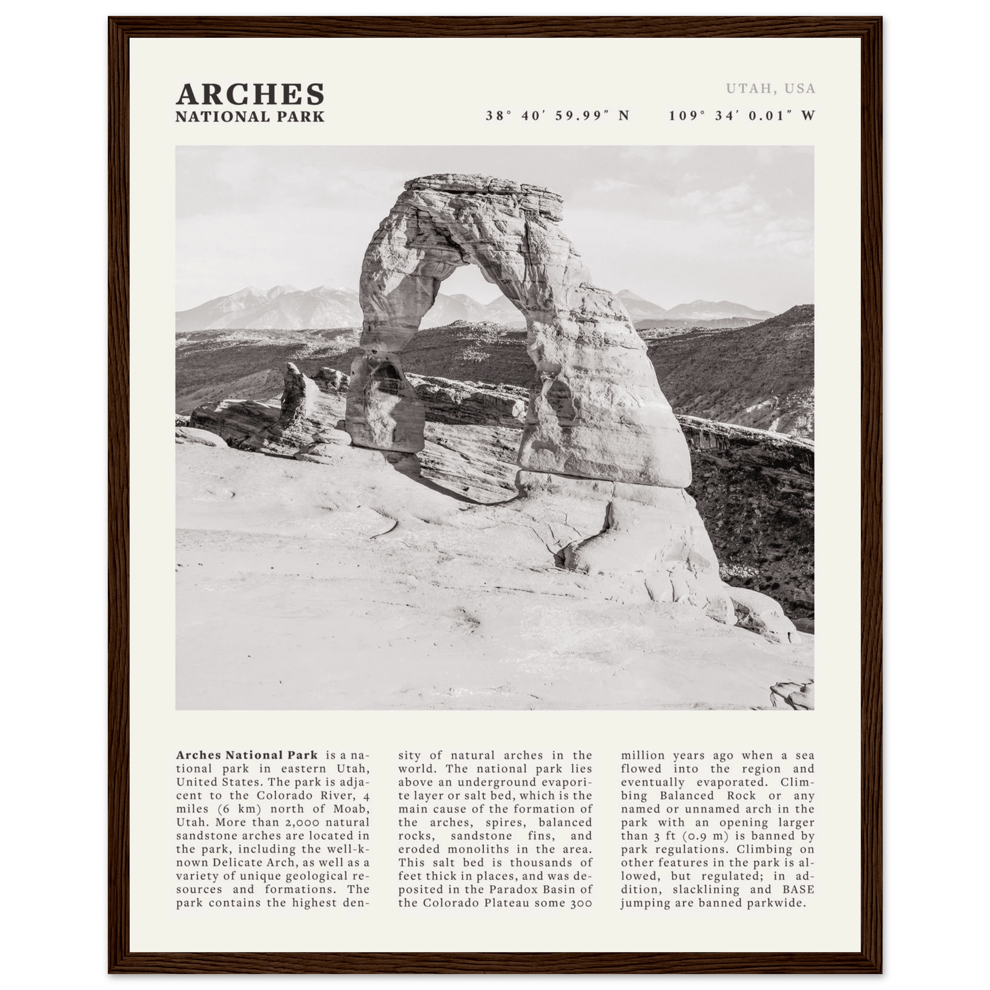 Arches National Park Poster | Black & White Utah Wall Art | Delicate Arch Print - Evergreen Posters