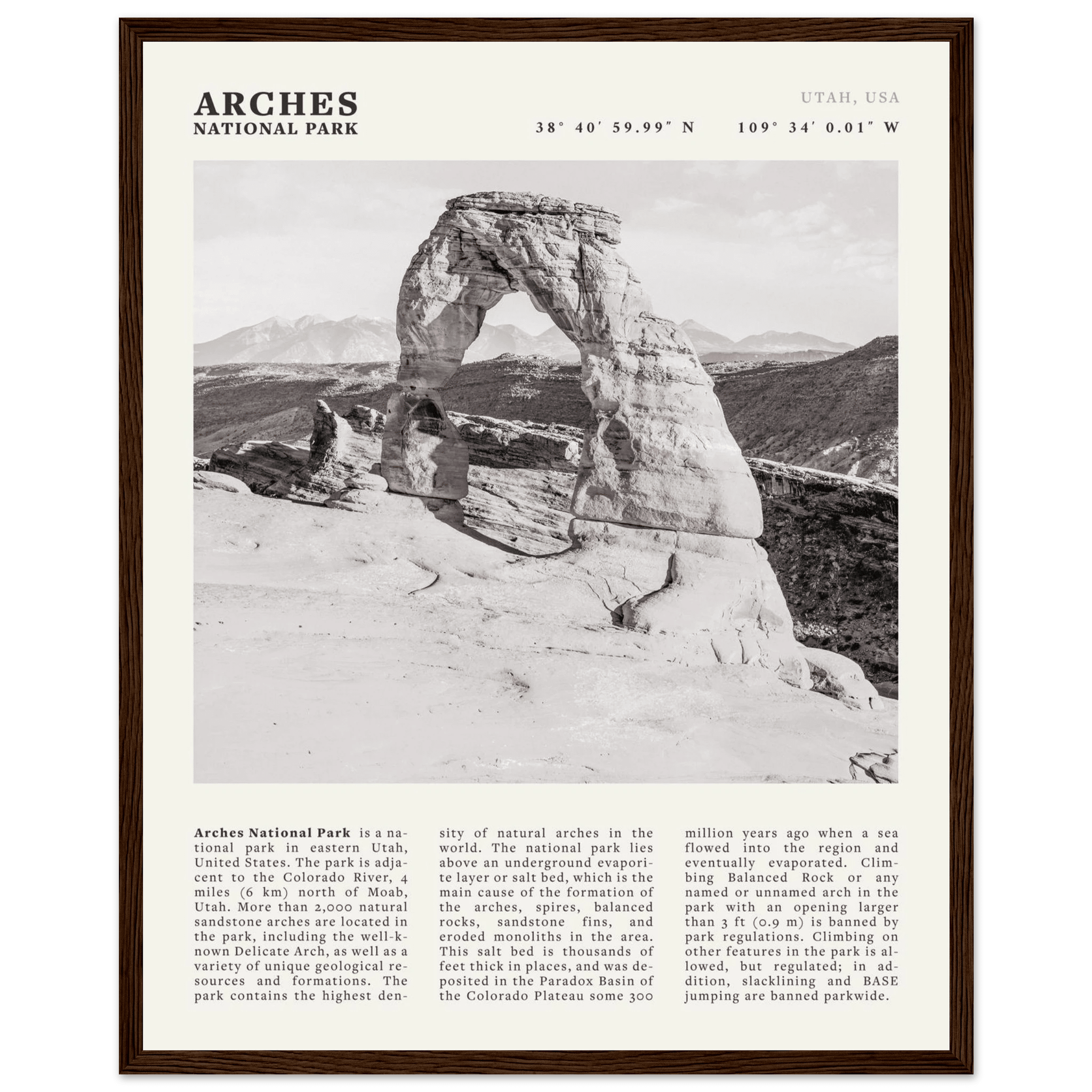 Arches National Park Poster | Black & White Utah Wall Art | Delicate Arch Print - Evergreen Posters