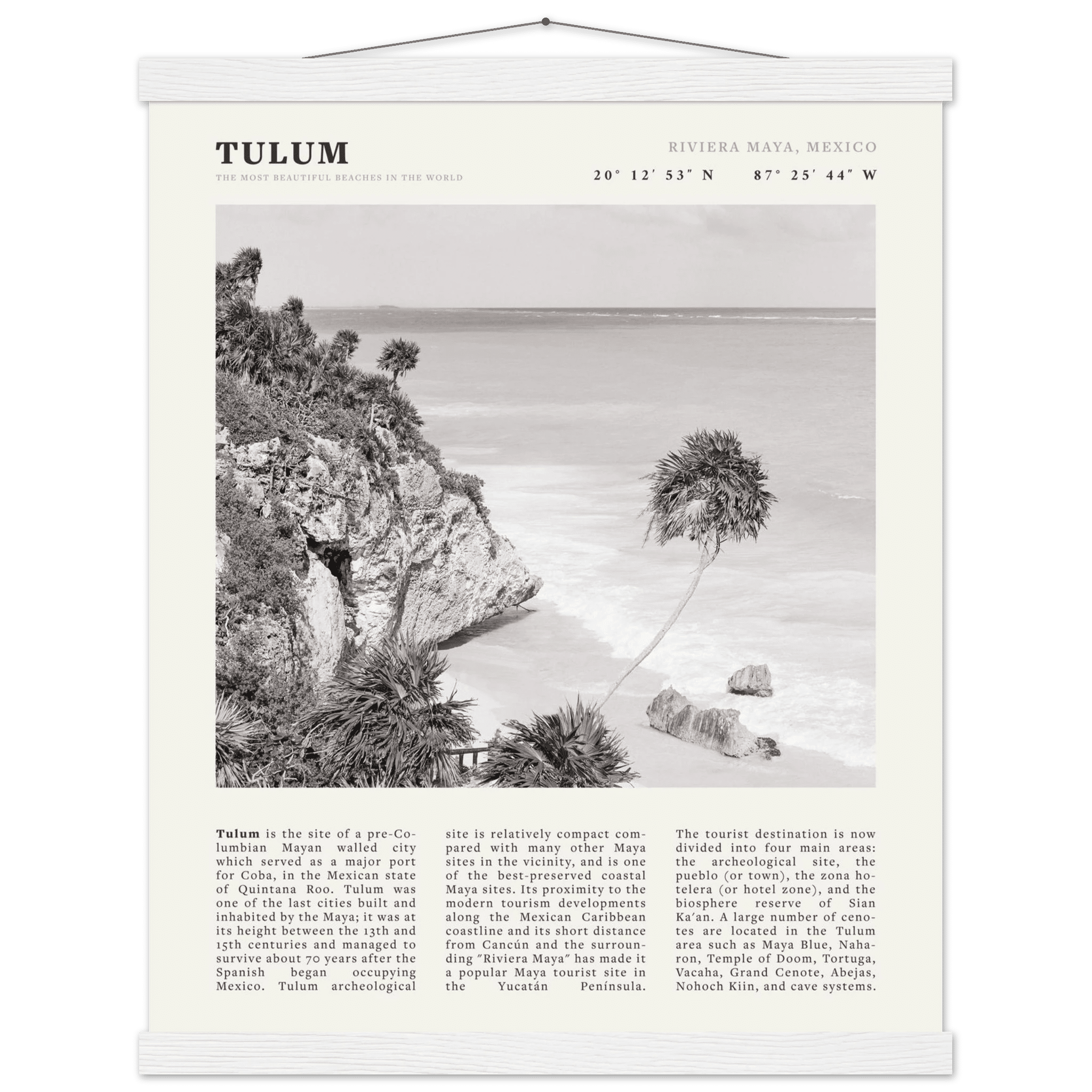 Tulum Poster | Black & White Riviera Maya Mexico Wall Art | Beach Travel Print - Evergreen Posters