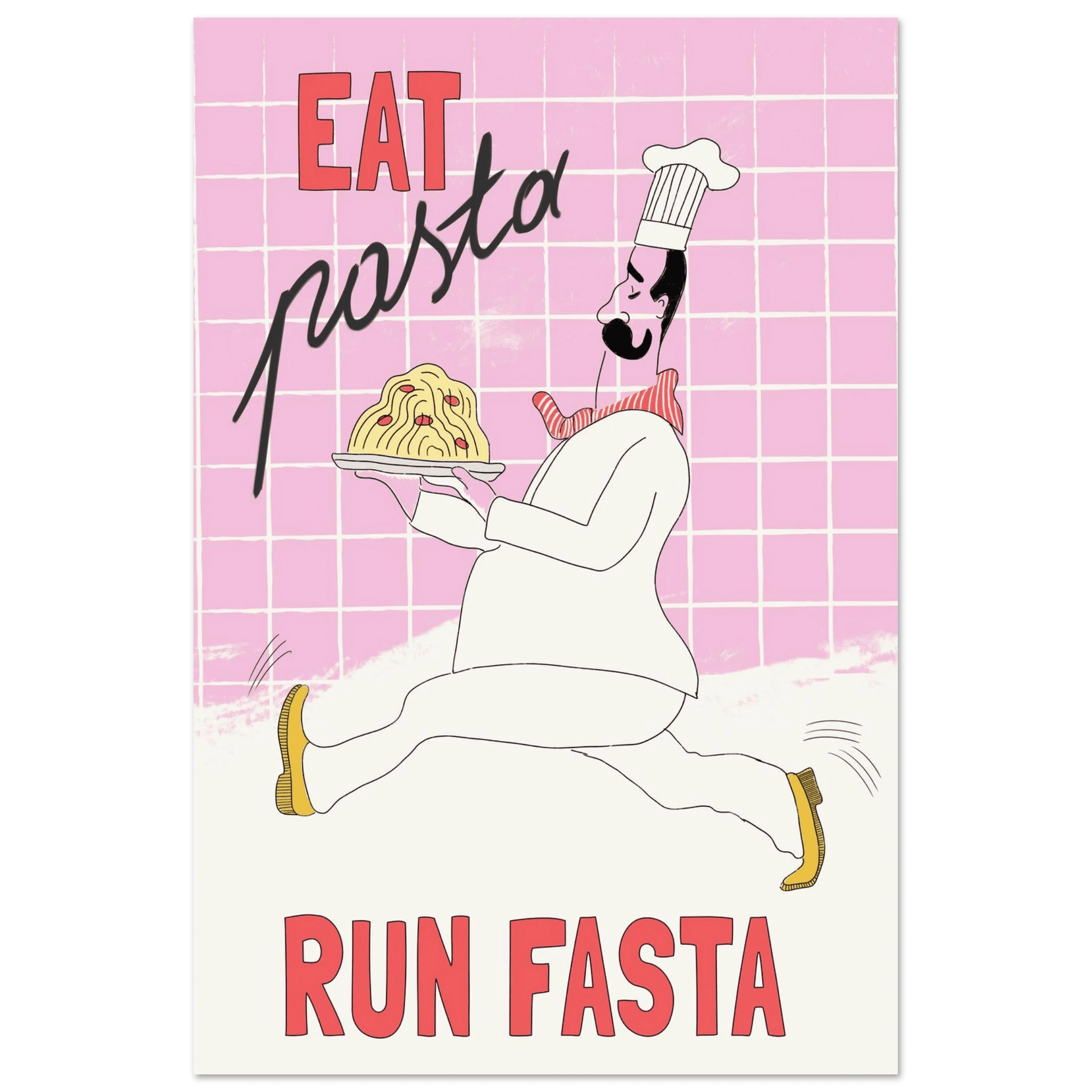 Eat Pasta Run Fasta Poster – Playful Kitchen Wall Art Print (Light Pink) - Evergreen Posters