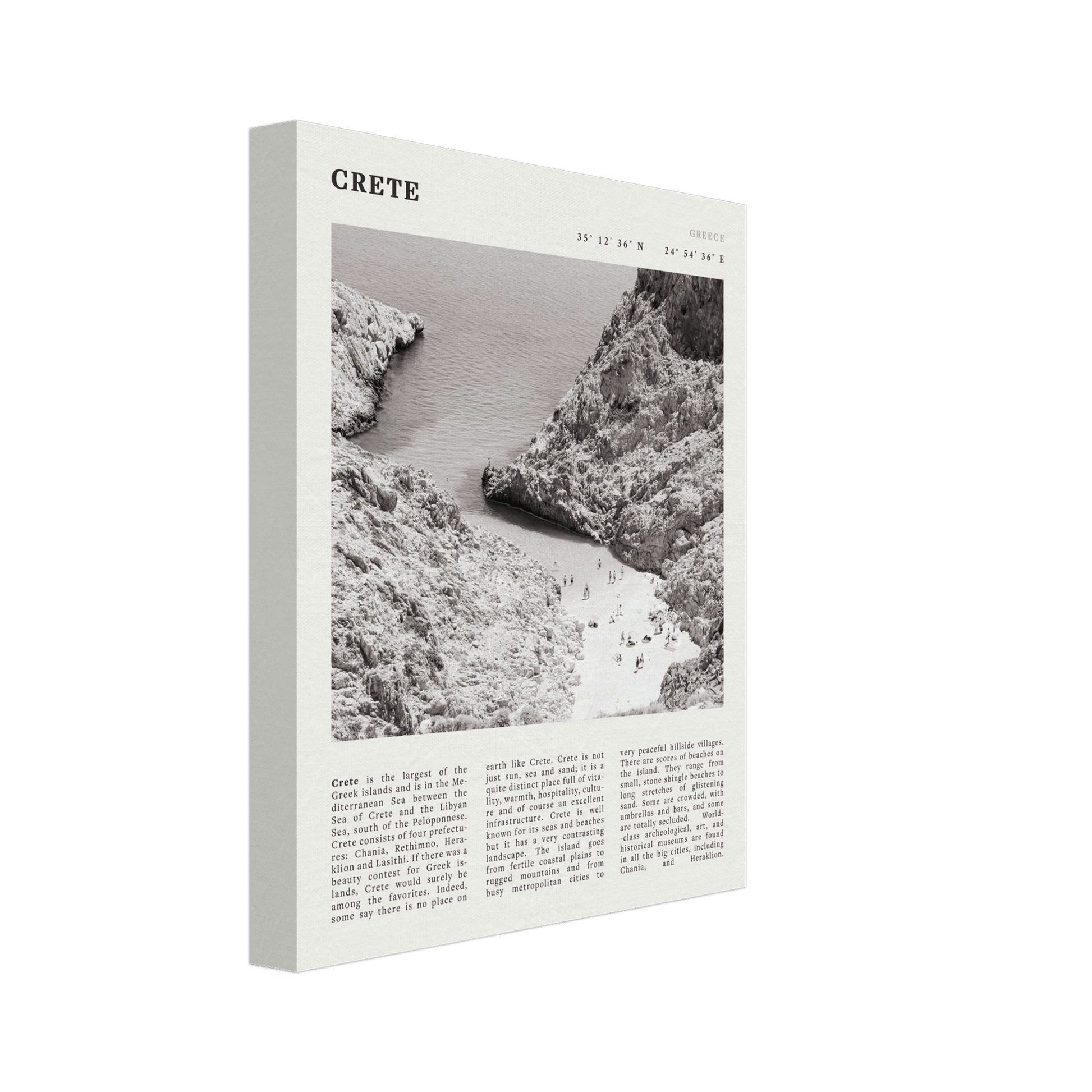 Crete Poster | Black & White Greece Beach Wall Art | Mediterranean Travel Print - Evergreen Posters