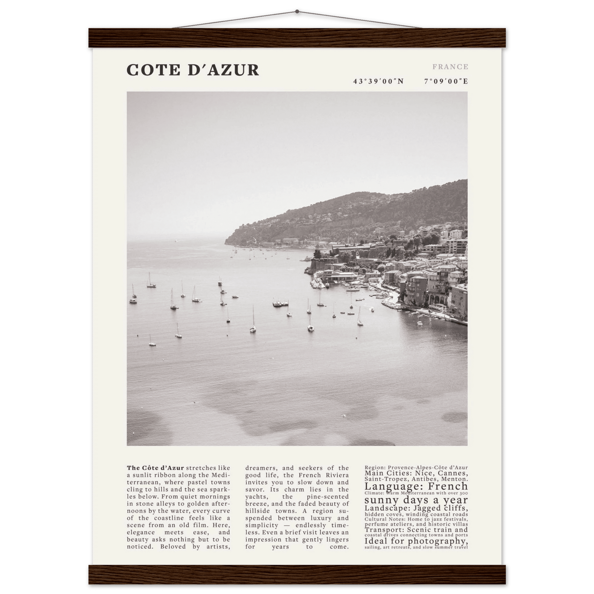 Côte d'Azur Poster Black and White – Vintage French Riviera Coast Print (Digital & Printed Options) - Evergreen Posters