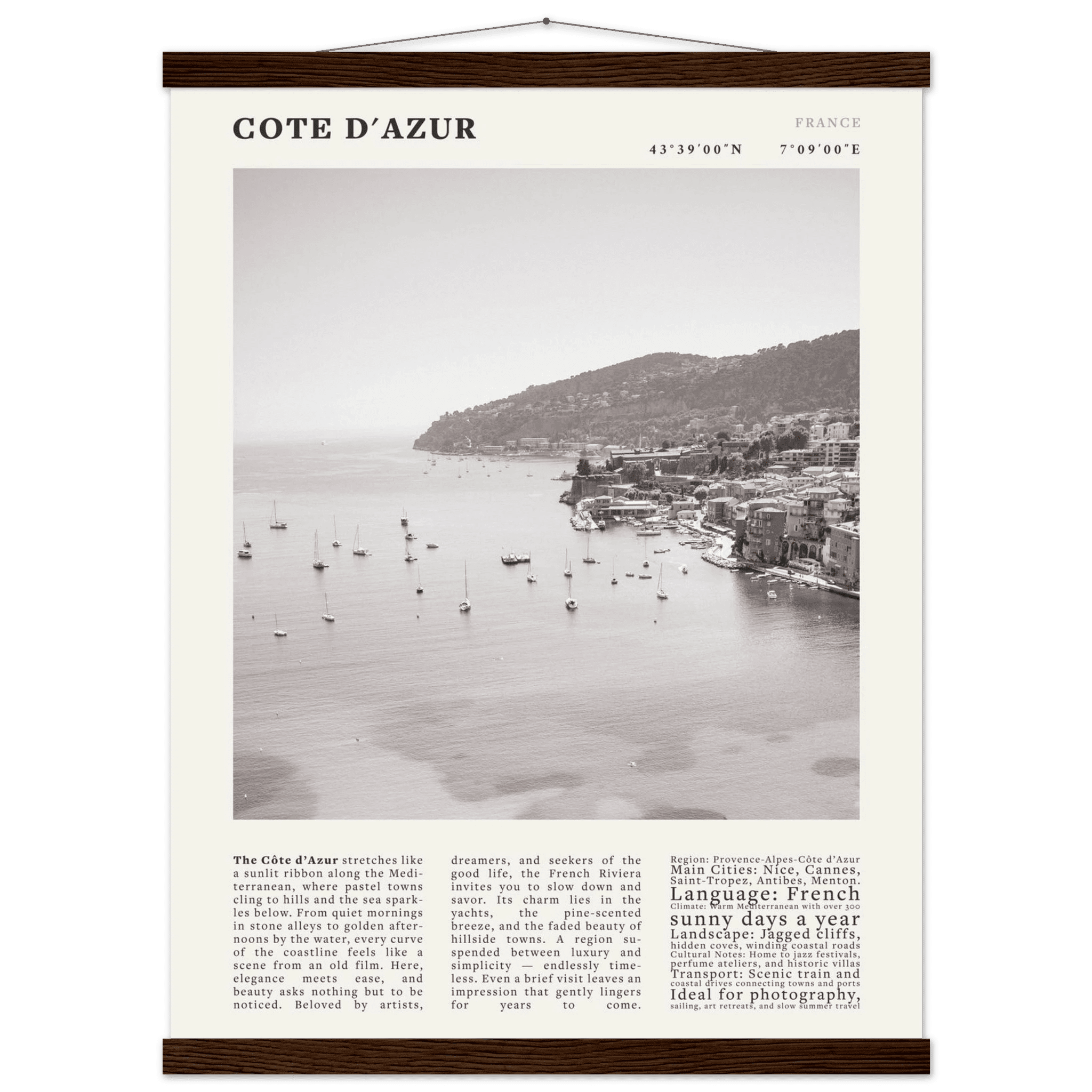 Côte d'Azur Poster Black and White – Vintage French Riviera Coast Print (Digital & Printed Options) - Evergreen Posters