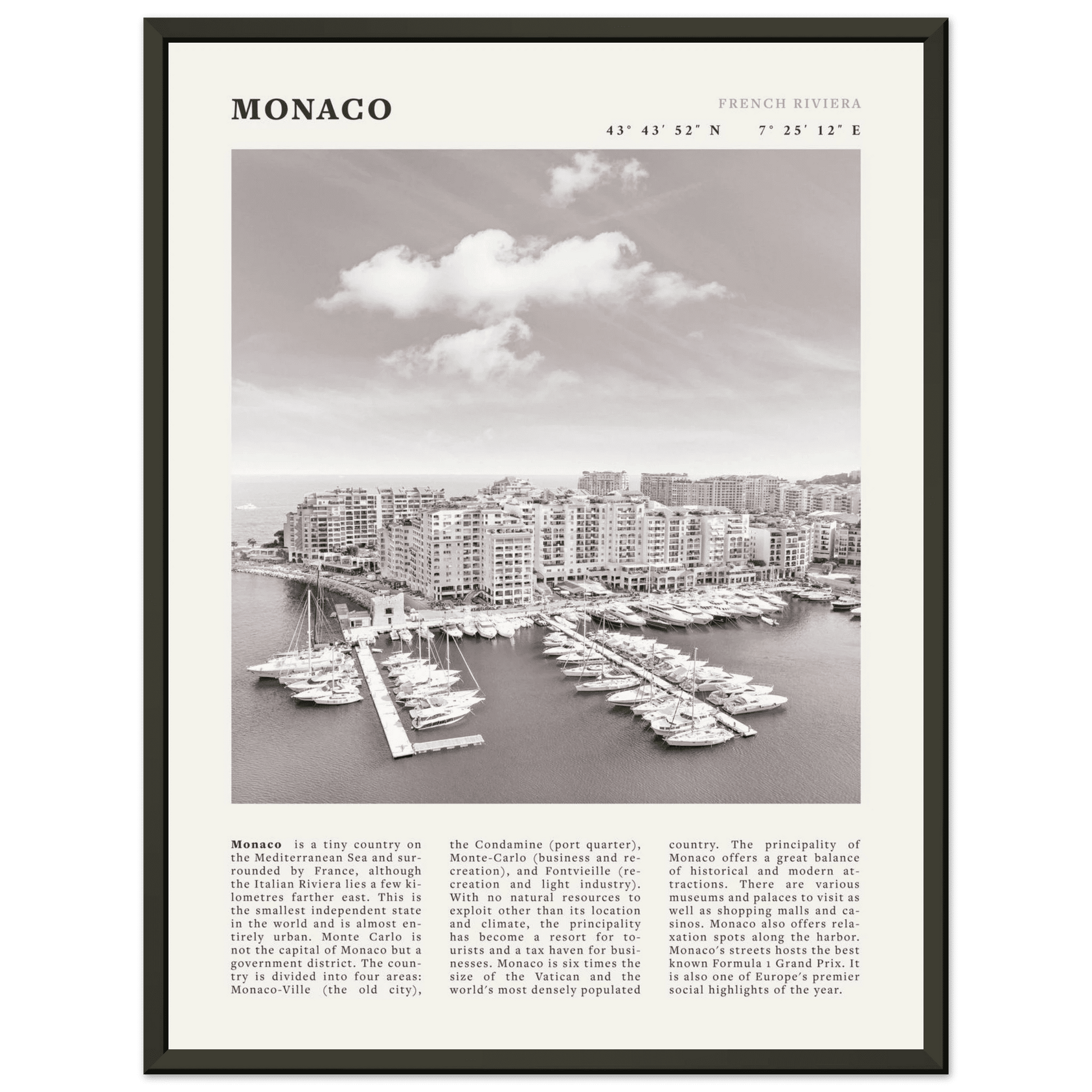 Monaco Poster Black and White – Vintage Monte Carlo Harbor Print (Digital & Printed Options) - Evergreen Posters