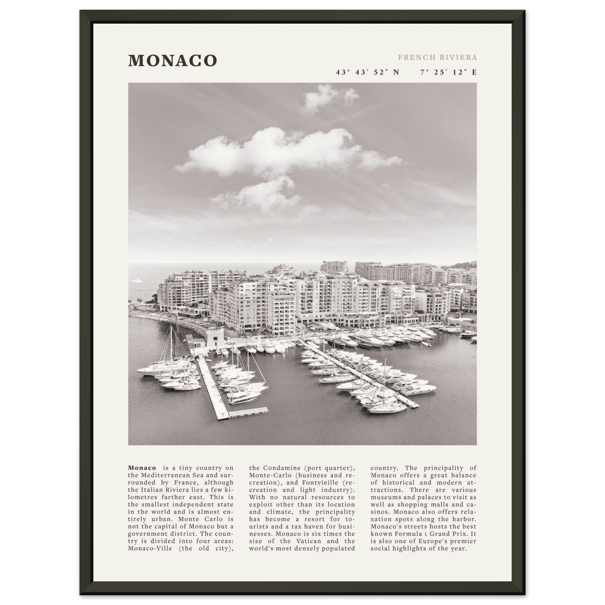 Monaco Poster Black and White – Vintage Monte Carlo Harbor Print (Digital & Printed Options) - Evergreen Posters
