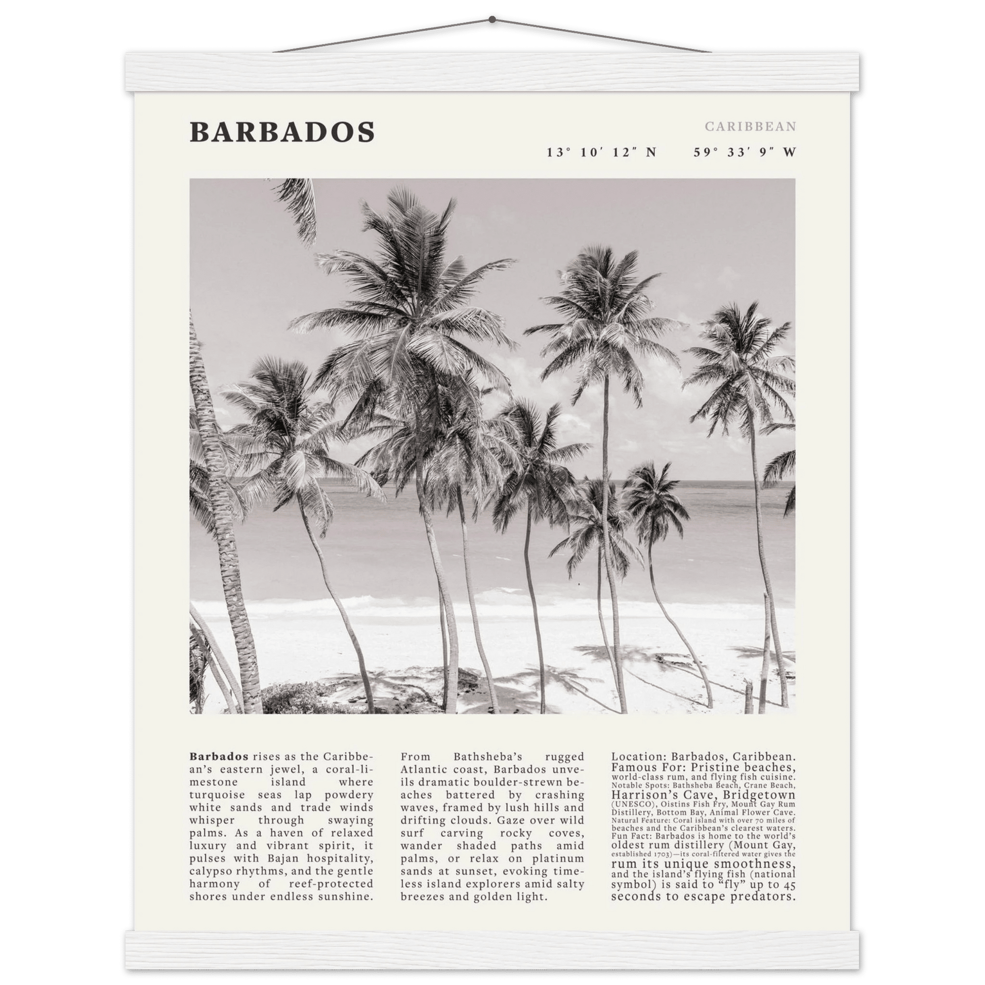 Barbados Poster Black and White – Vintage Caribbean Palm Beach Print (Digital & Printed Options) - Evergreen Posters