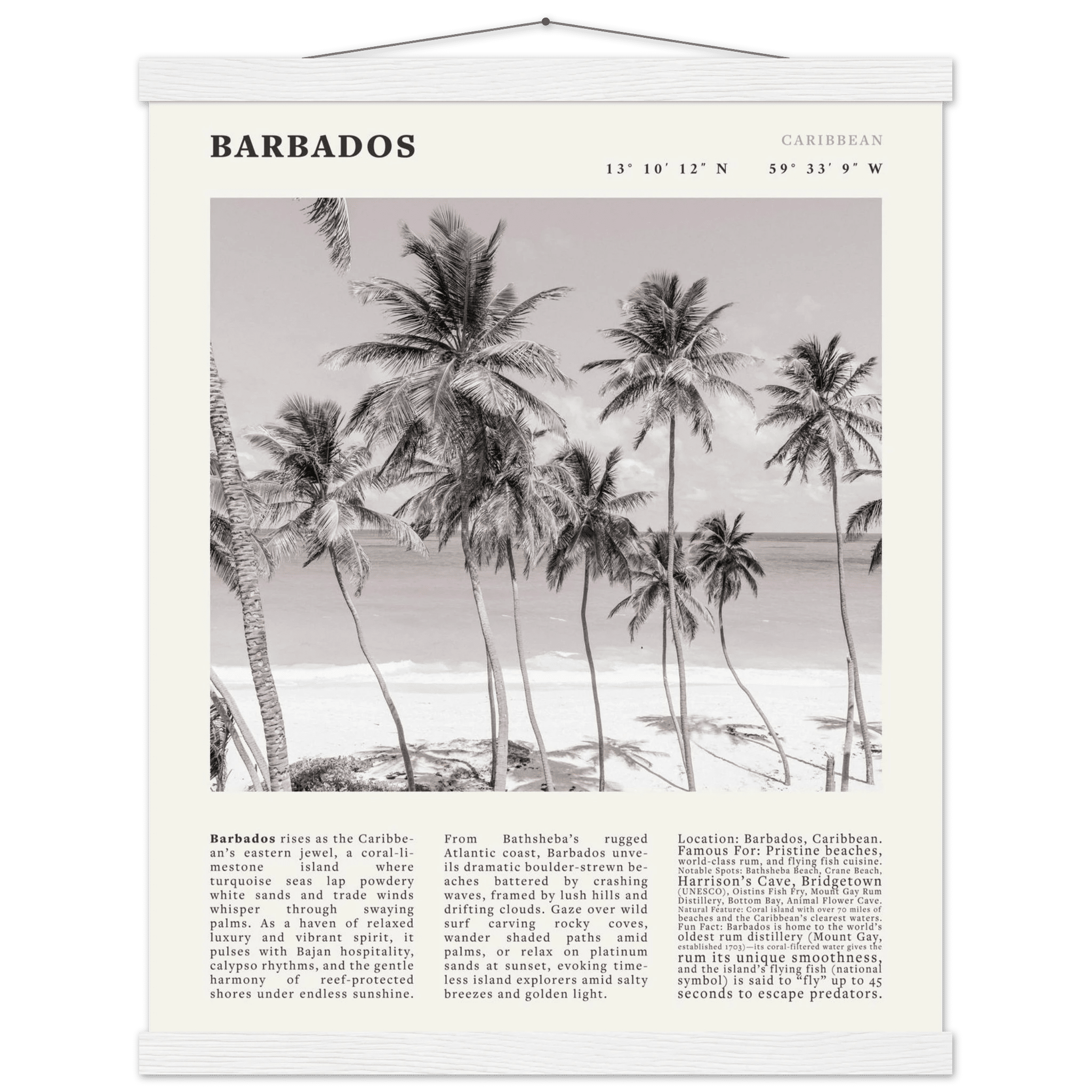 Barbados Poster Black and White – Vintage Caribbean Palm Beach Print (Digital & Printed Options) - Evergreen Posters