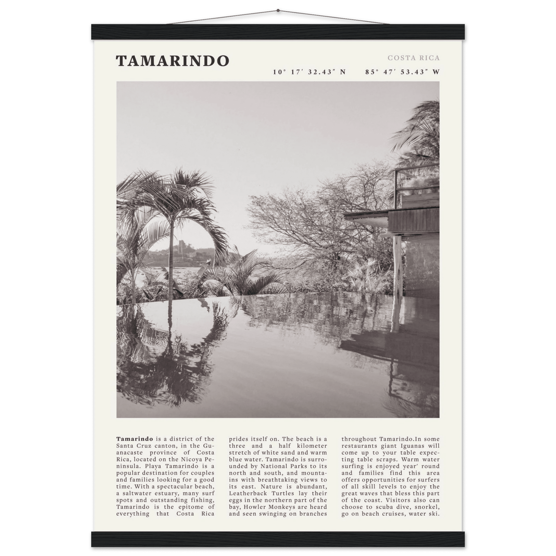 Tamarindo Poster | Black & White Costa Rica Beach Wall Art | Surf Travel Print - Evergreen Posters