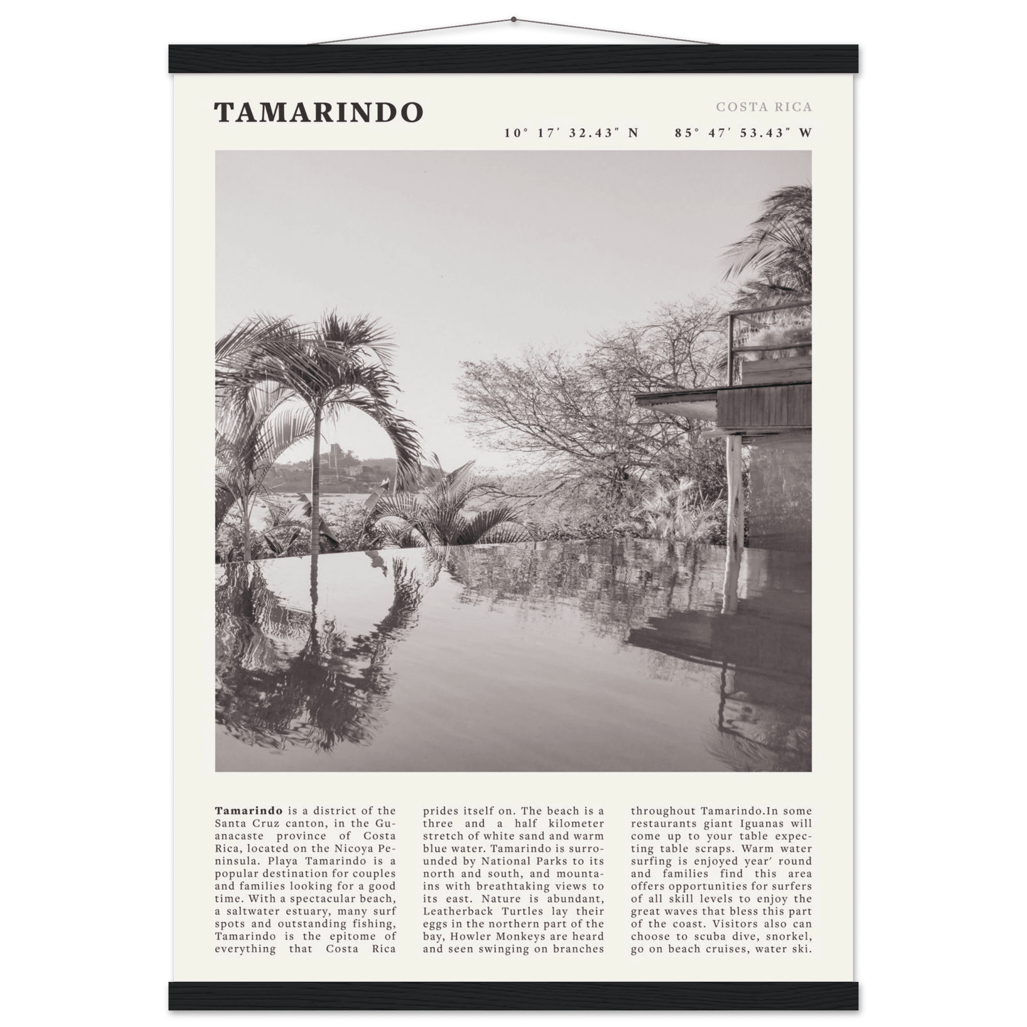 Tamarindo Poster | Black & White Costa Rica Beach Wall Art | Surf Travel Print - Evergreen Posters