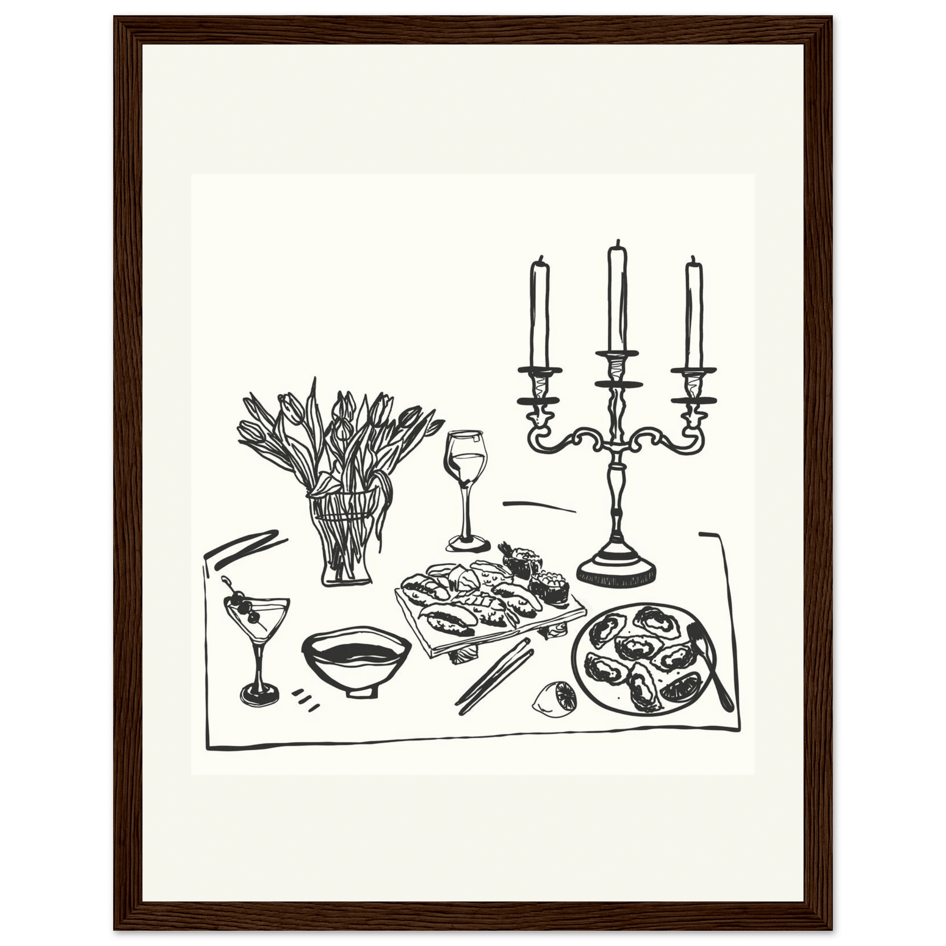 Fine Dining Table Print | Black Line Art Kitchen Wall Art | Elegant Dining Room Poster - Evergreen Posters