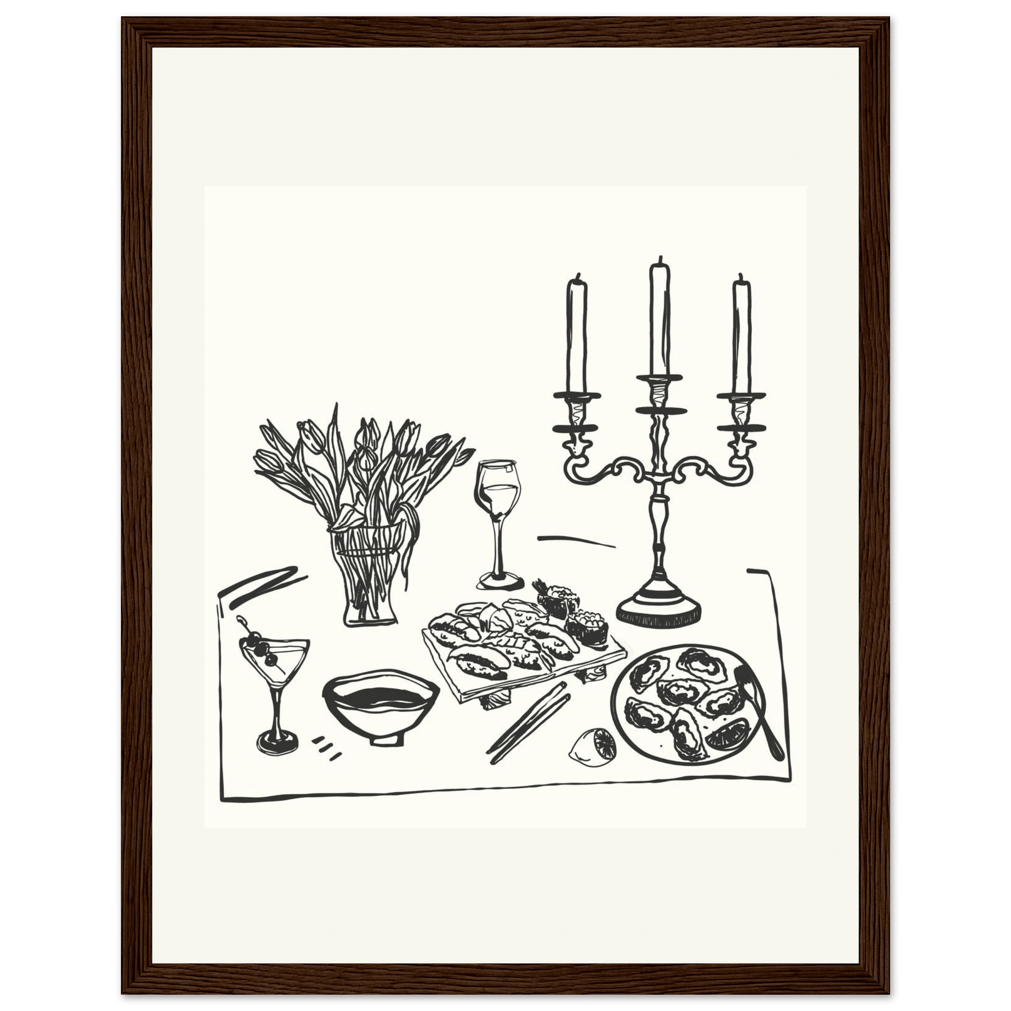 Fine Dining Table Print | Black Line Art Kitchen Wall Art | Elegant Dining Room Poster - Evergreen Posters