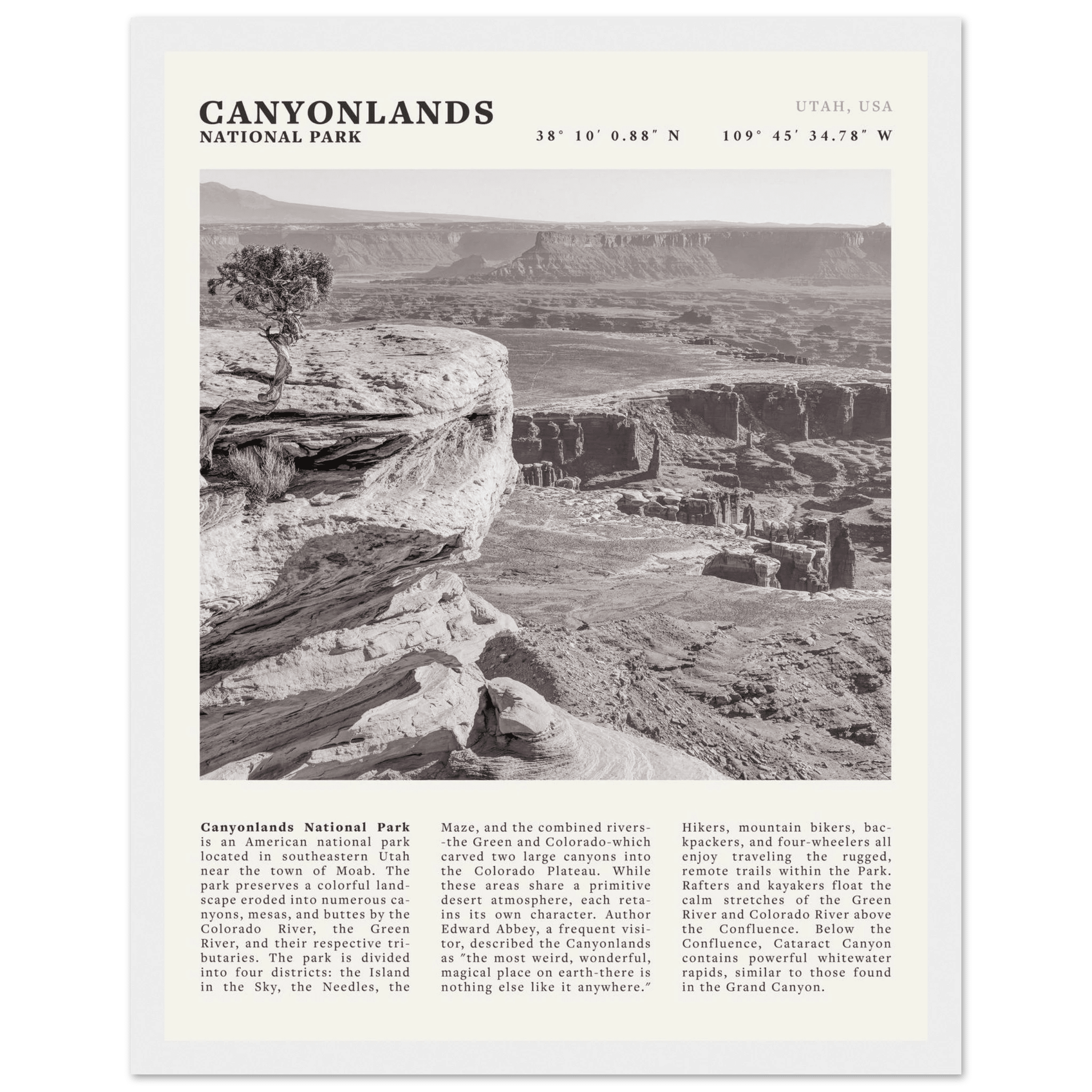 Canyonlands National Park Poster | Black & White Utah Wall Art | Canyon Travel Print - Evergreen Posters