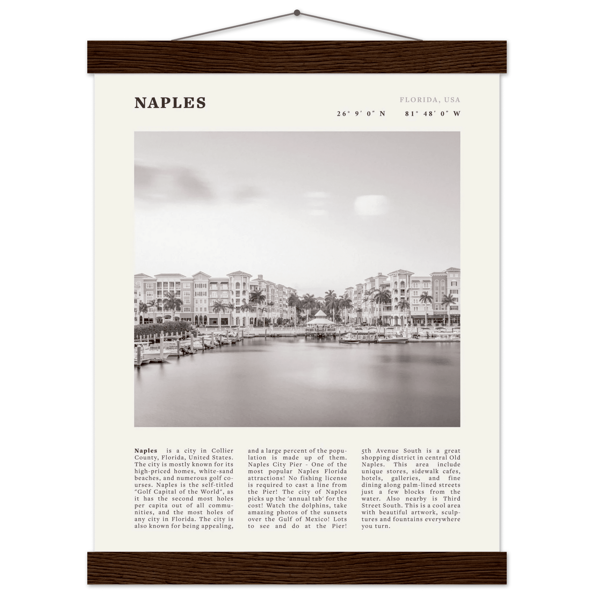 Naples Florida Poster | Black & White Gulf Coast Wall Art | FL Travel Print - Evergreen Posters