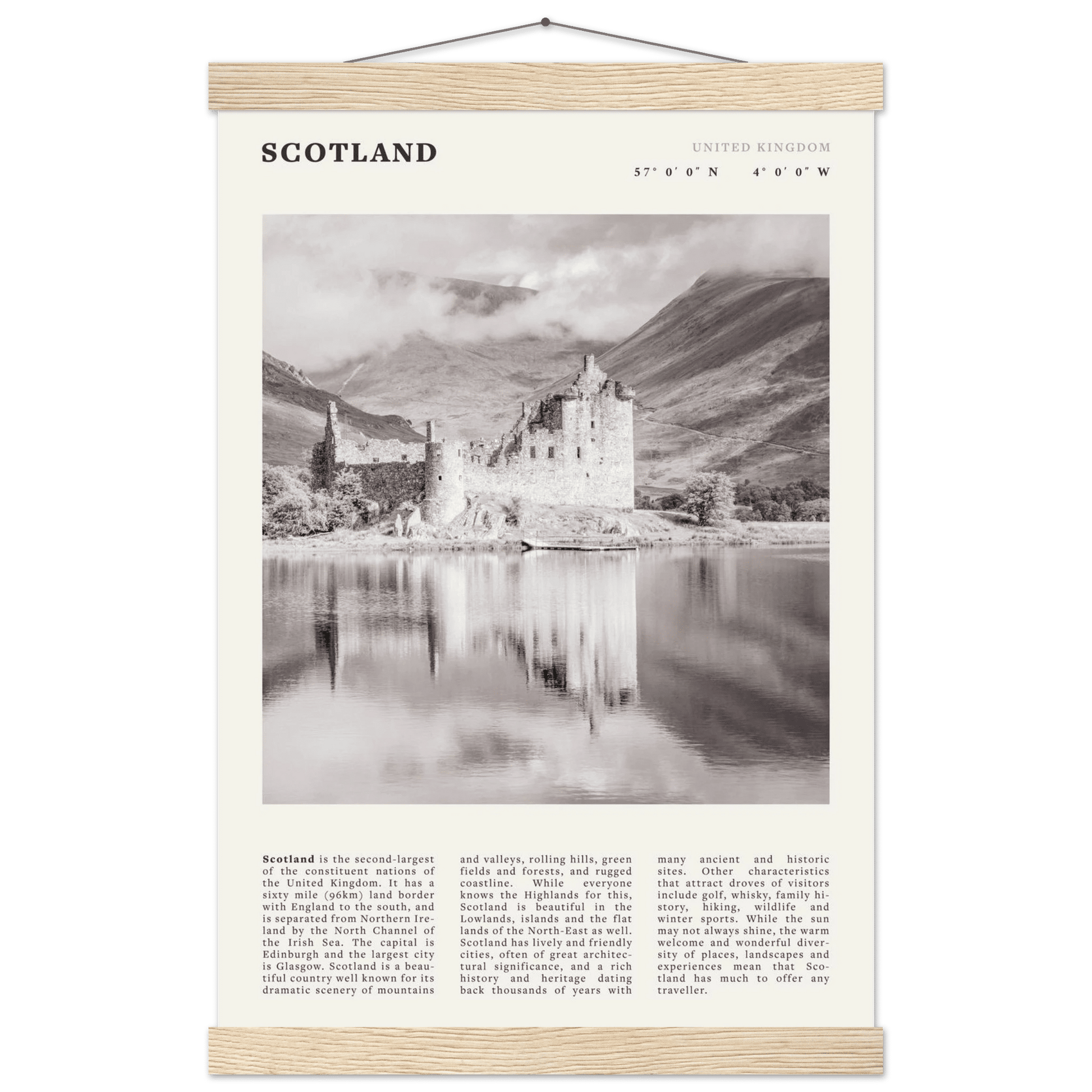 Scotland Poster | Black & White Highland Castle Wall Art | UK Travel Print Decor - Evergreen Posters