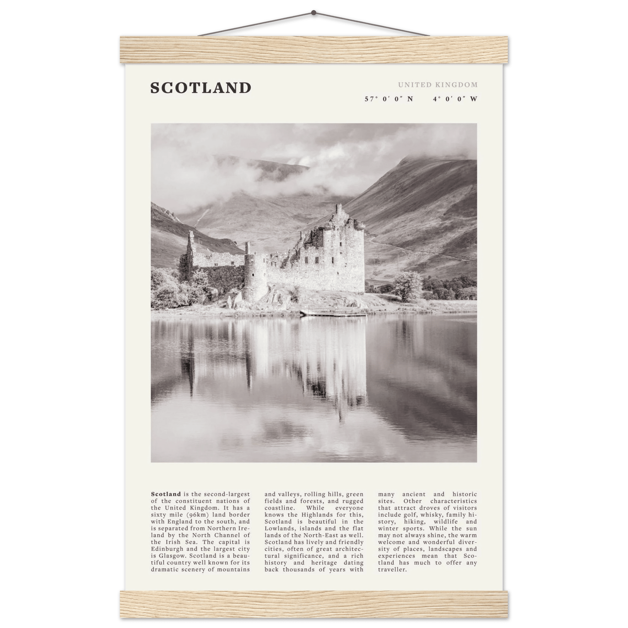 Scotland Poster | Black & White Highland Castle Wall Art | UK Travel Print Decor - Evergreen Posters