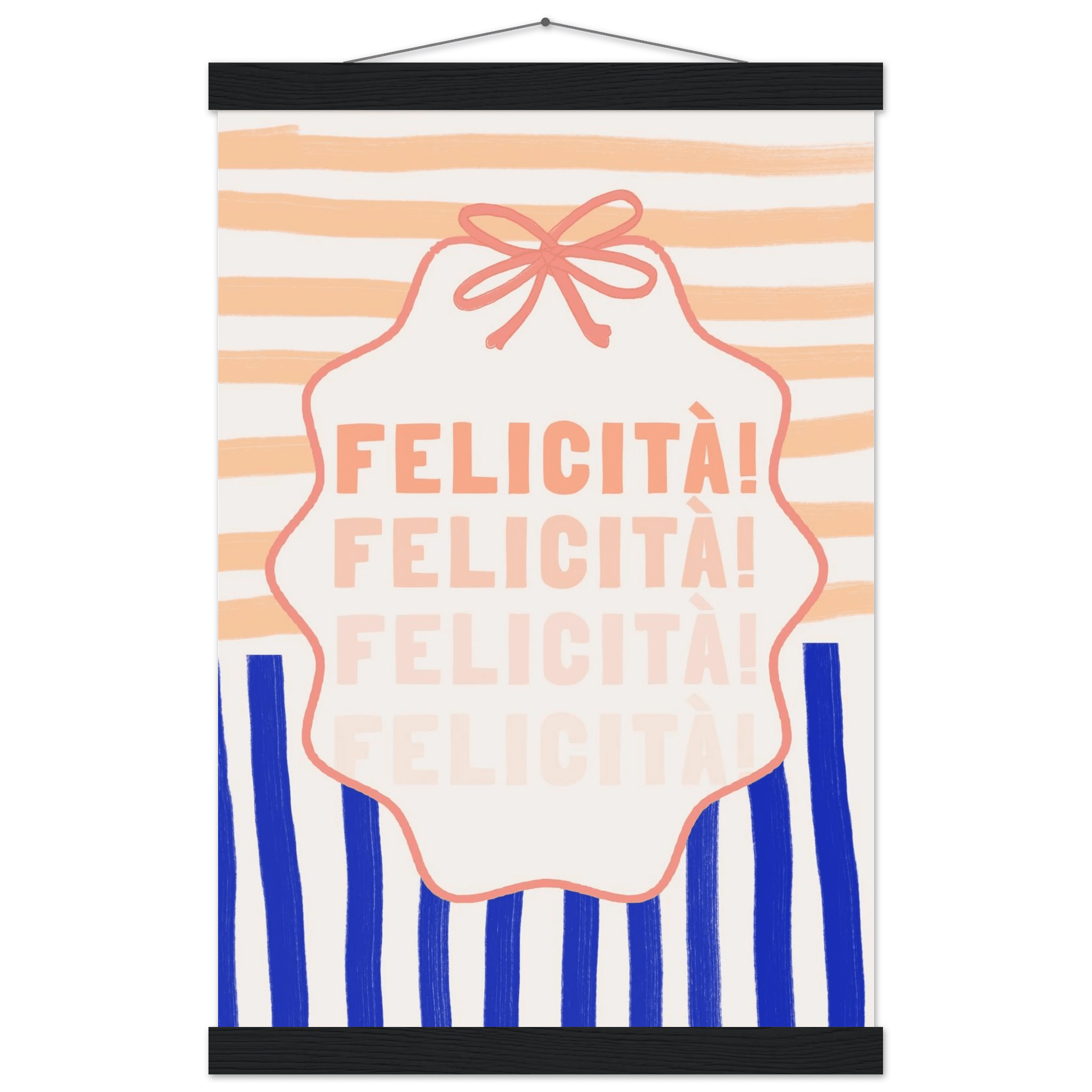 Felicità Italian Happiness Quote Print | Coquette Stripe Wall Art - Evergreen Posters