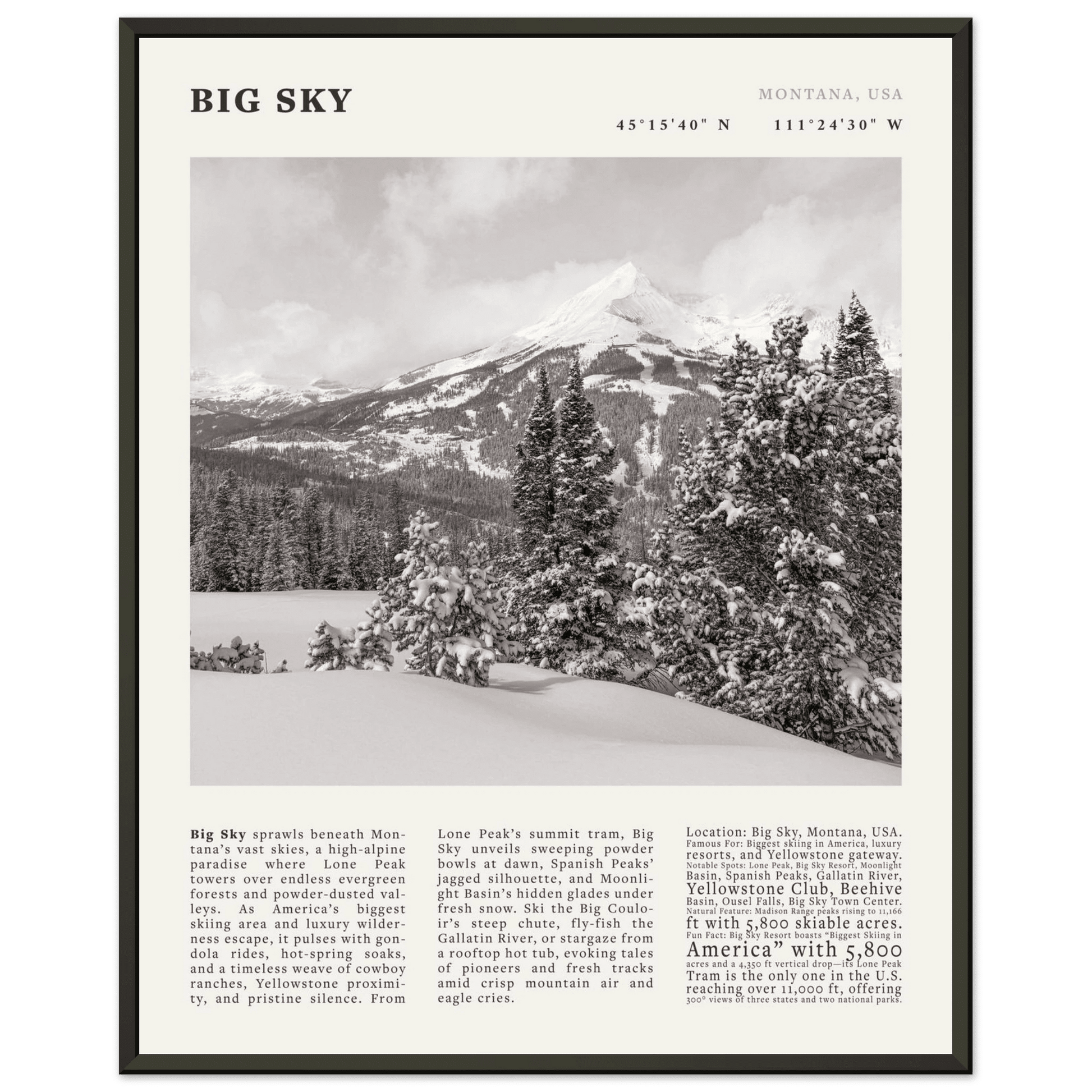 Big Sky Montana Poster Black and White – Vintage Lone Peak Ski Resort Print (Digital & Printed Options) - Evergreen Posters