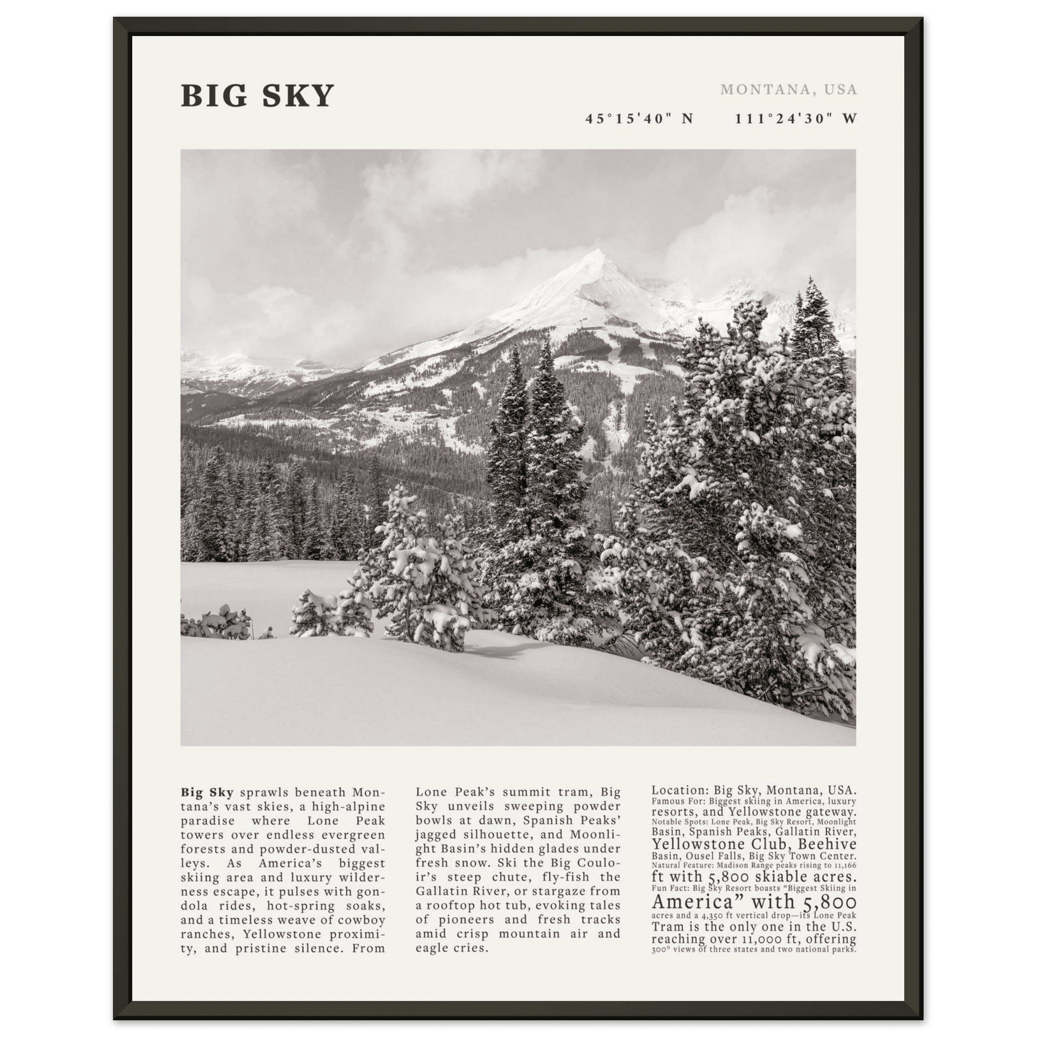 Big Sky Montana Poster Black and White – Vintage Lone Peak Ski Resort Print (Digital & Printed Options) - Evergreen Posters
