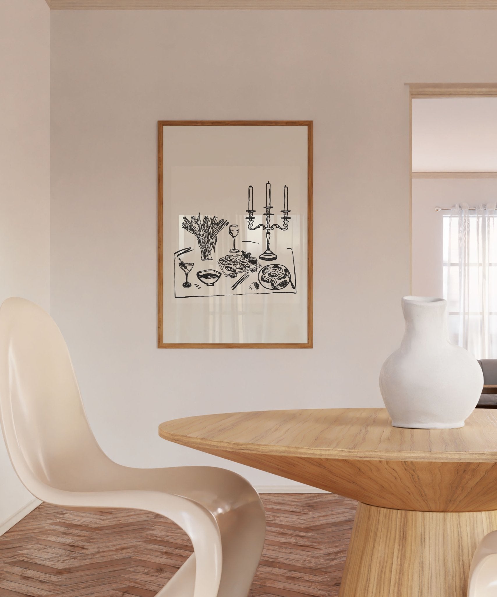 Fine Dining Table Print | Black Line Art Kitchen Wall Art | Elegant Dining Room Poster - Evergreen Posters