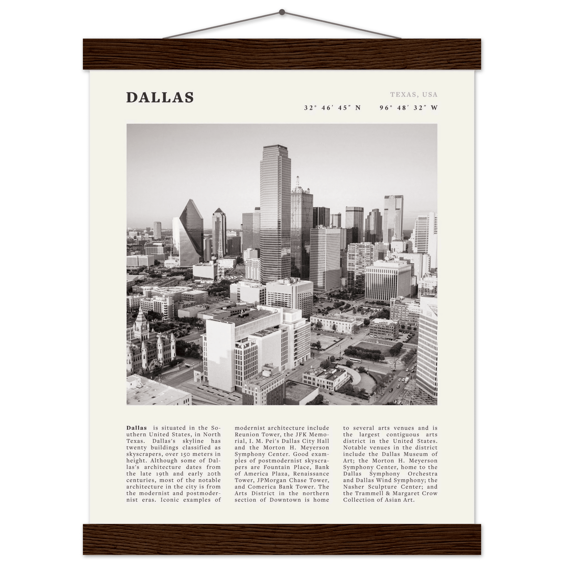 Dallas Poster | Black & White Texas Skyline Wall Art | City Travel Print Decor - Evergreen Posters