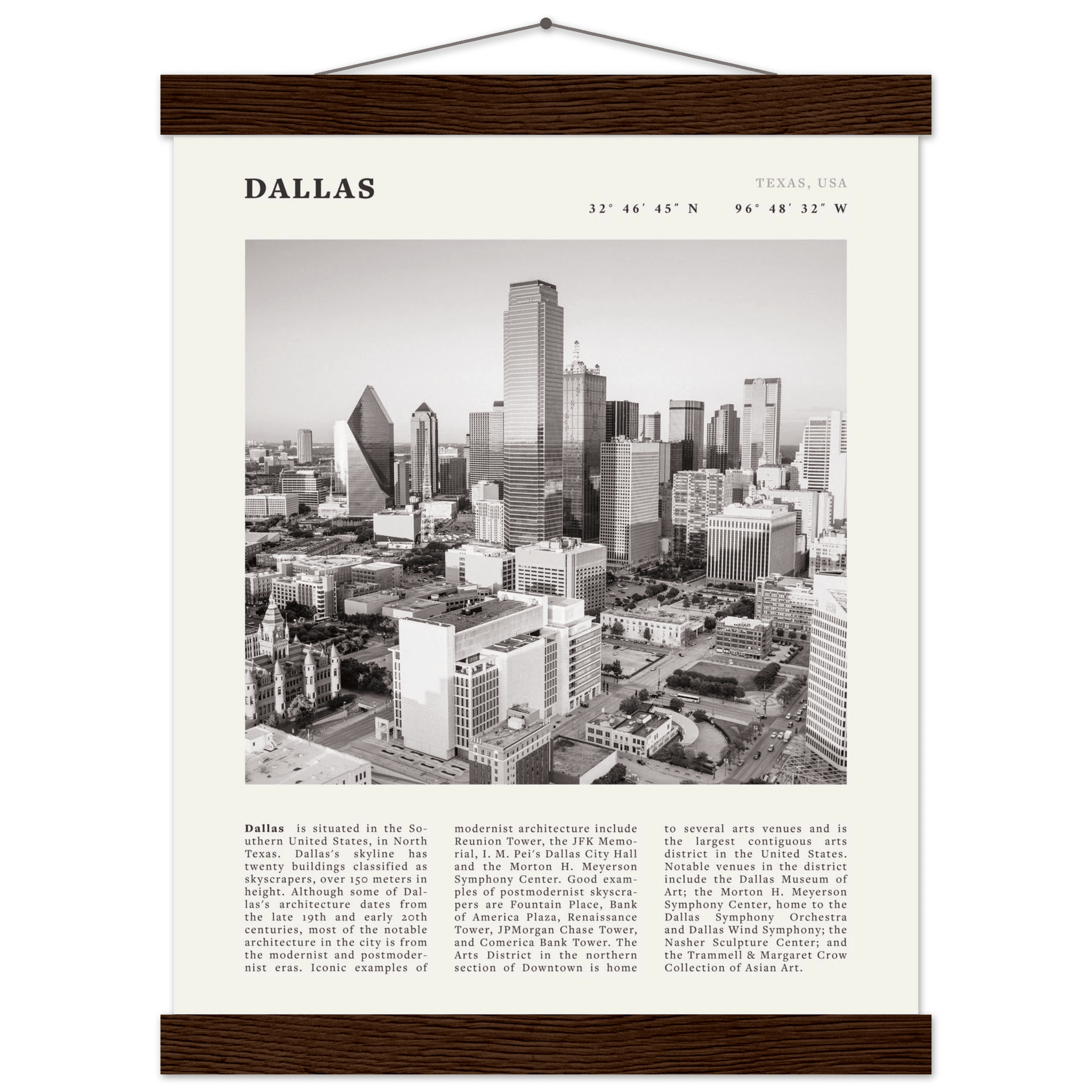 Dallas Poster | Black & White Texas Skyline Wall Art | City Travel Print Decor - Evergreen Posters