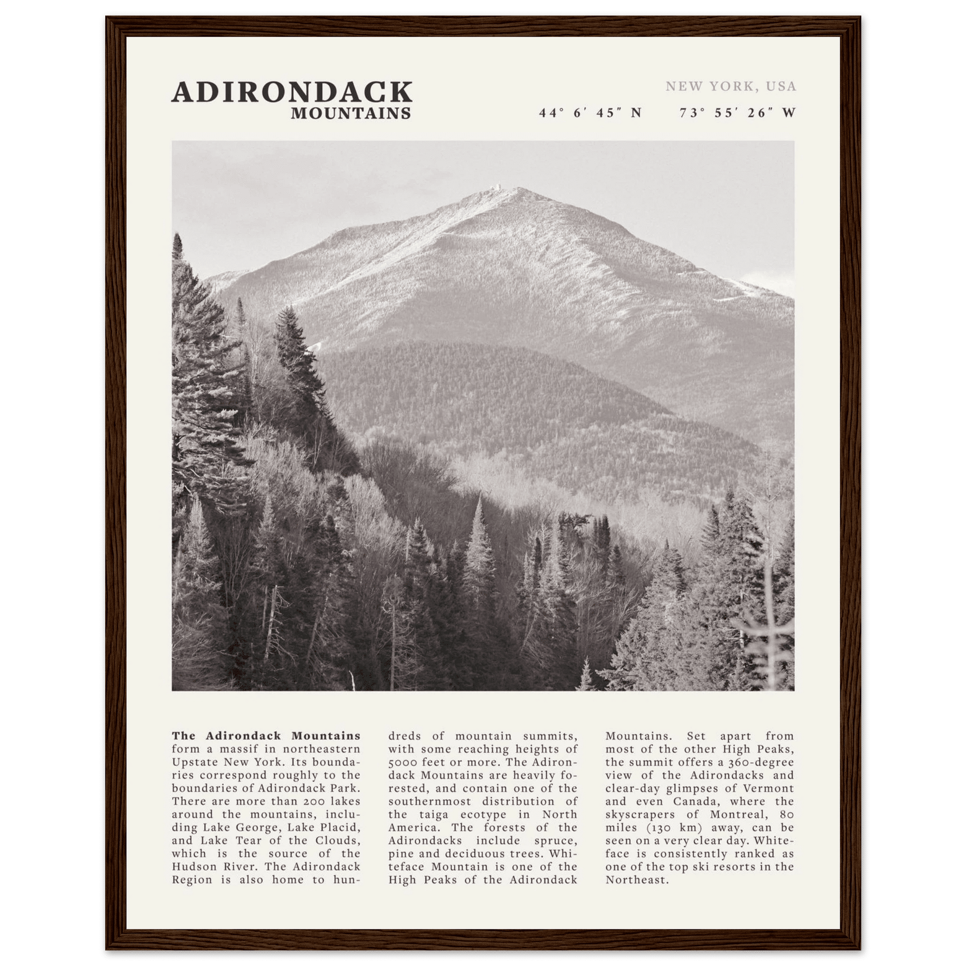 Adirondack Mountains Poster | Black & White New York Nature Wall Art | Hiking Print - Evergreen Posters