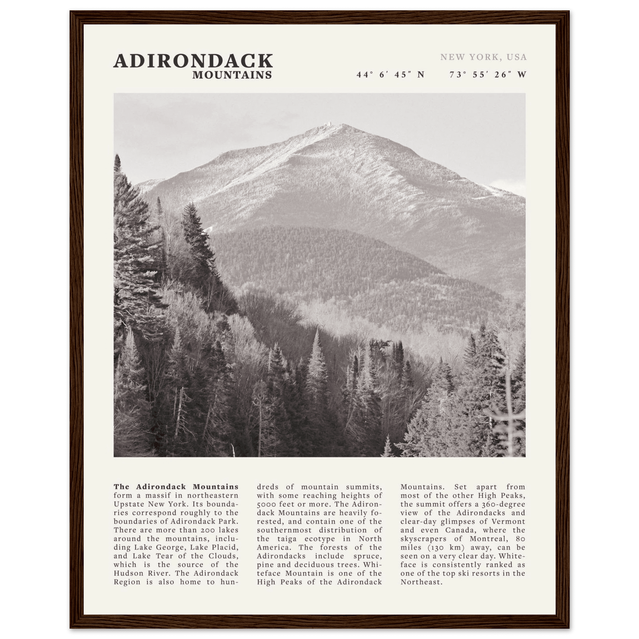Adirondack Mountains Poster | Black & White New York Nature Wall Art | Hiking Print - Evergreen Posters