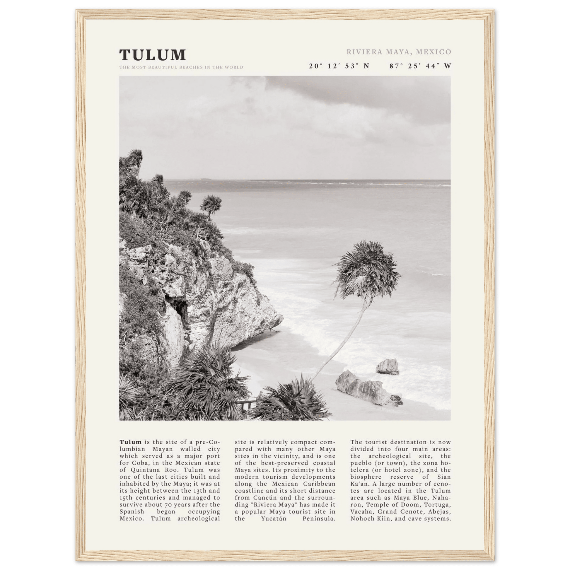 Tulum Poster | Black & White Riviera Maya Mexico Wall Art | Beach Travel Print - Evergreen Posters