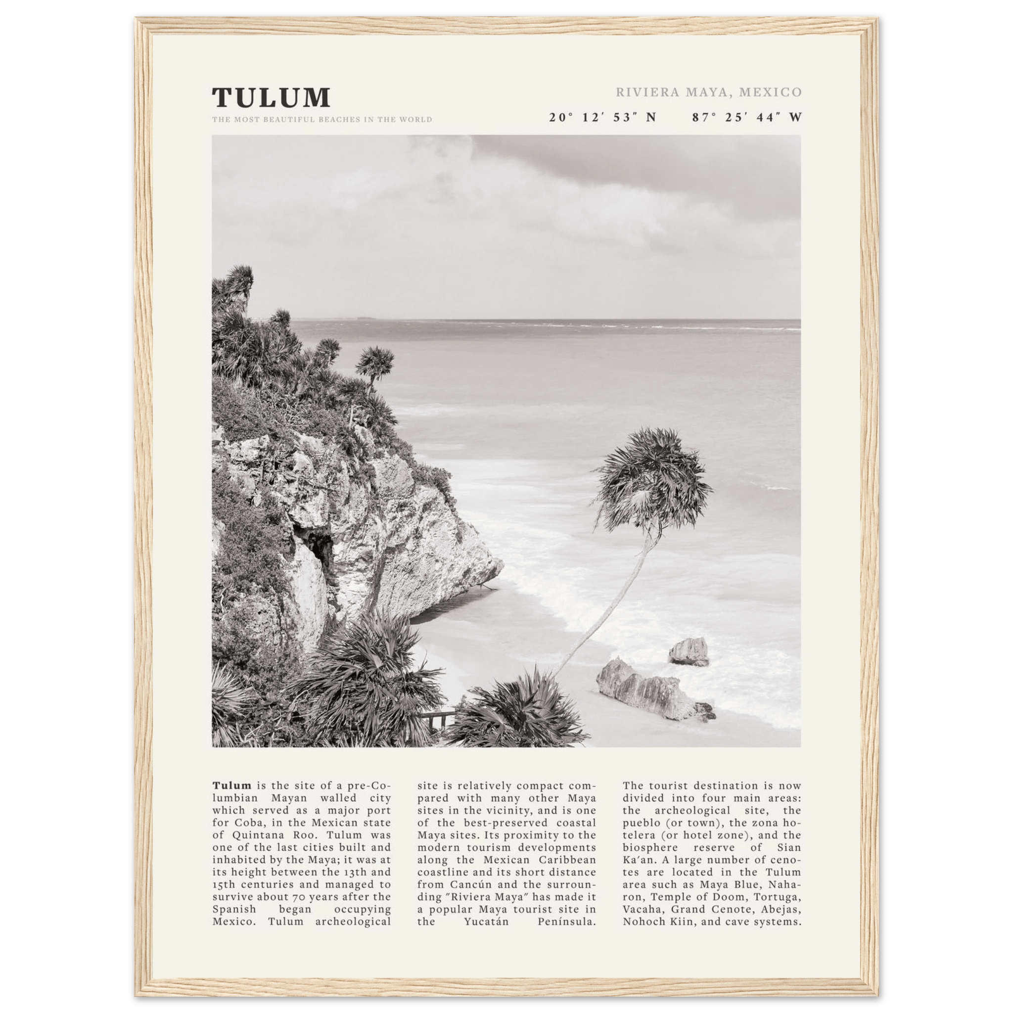 Tulum Poster | Black & White Riviera Maya Mexico Wall Art | Beach Travel Print - Evergreen Posters