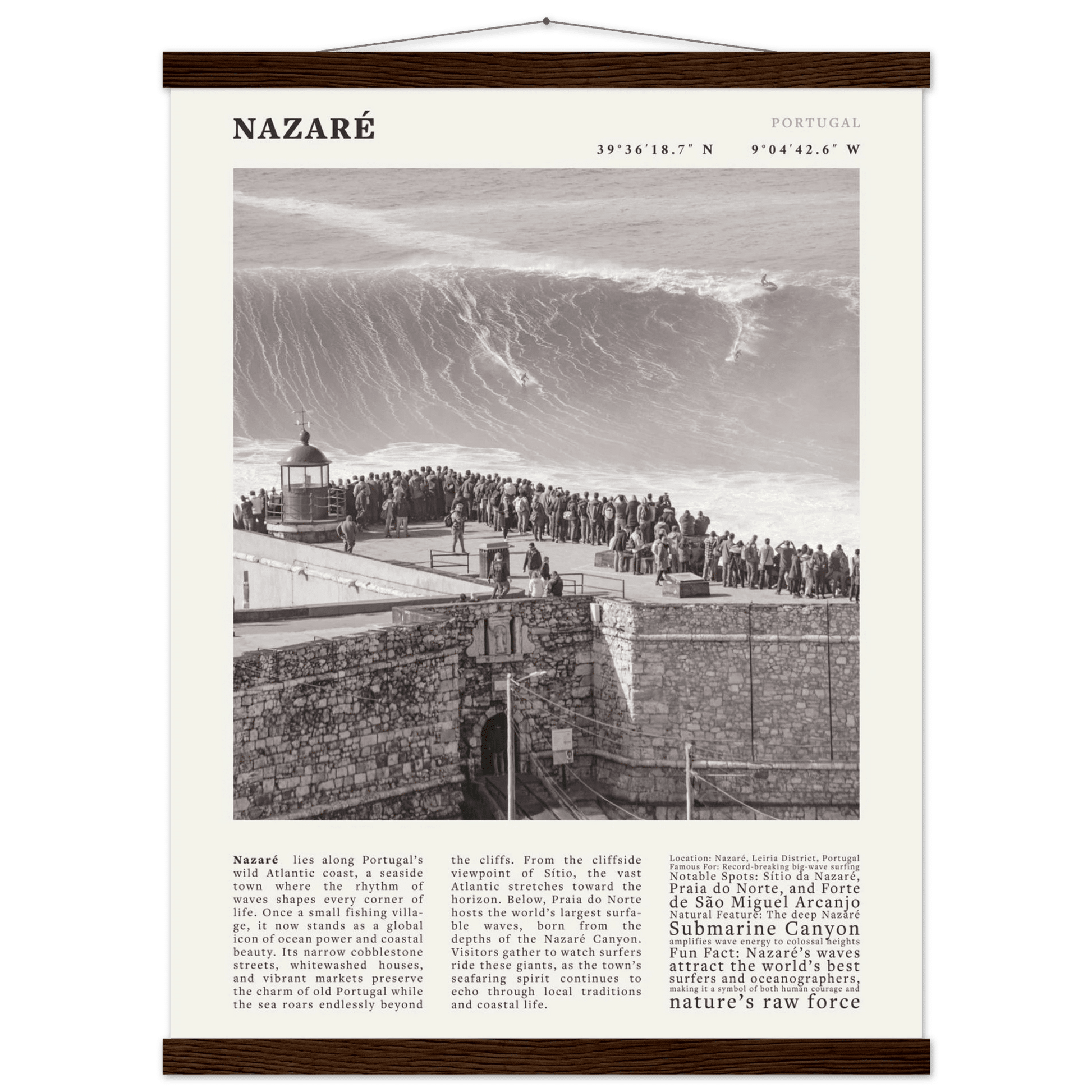 Nazaré Portugal Poster Black and White – Vintage Big Waves Surf Print (Digital & Printed Options) - Evergreen Posters