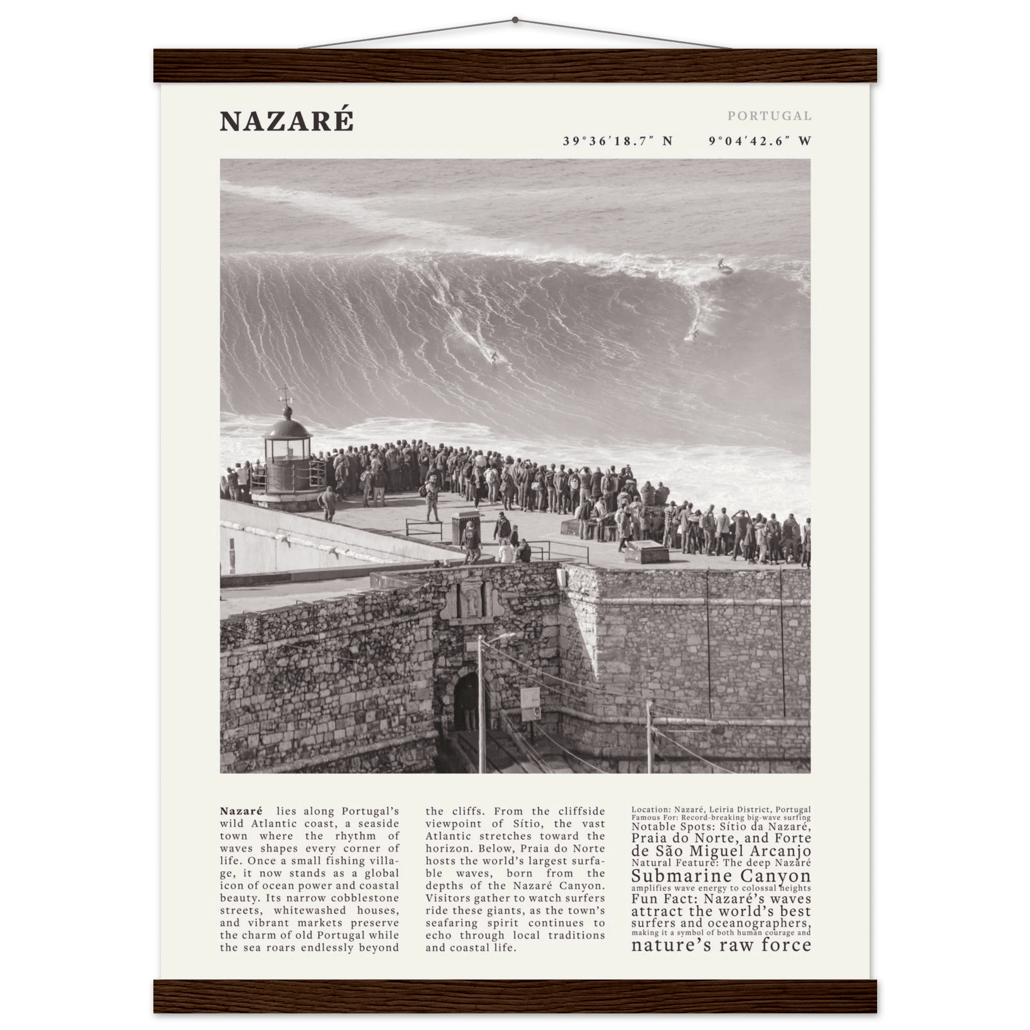 Nazaré Portugal Poster Black and White – Vintage Big Waves Surf Print (Digital & Printed Options) - Evergreen Posters